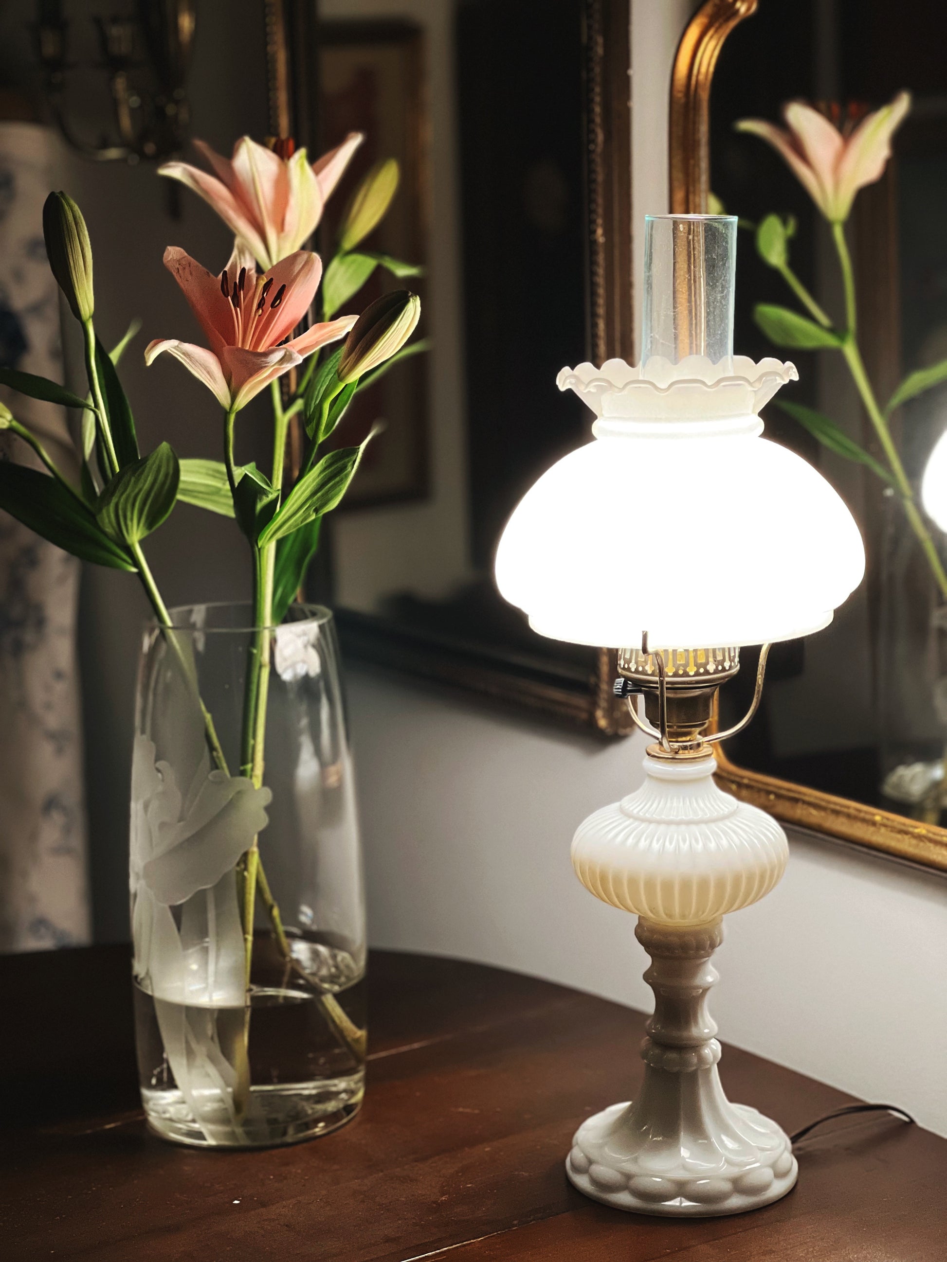 vintage milk glass lamp