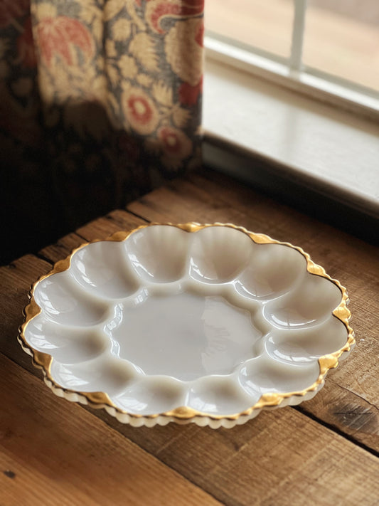 Vintage Anchor Hocking Fire King Milk Glass Deviled Egg Platter