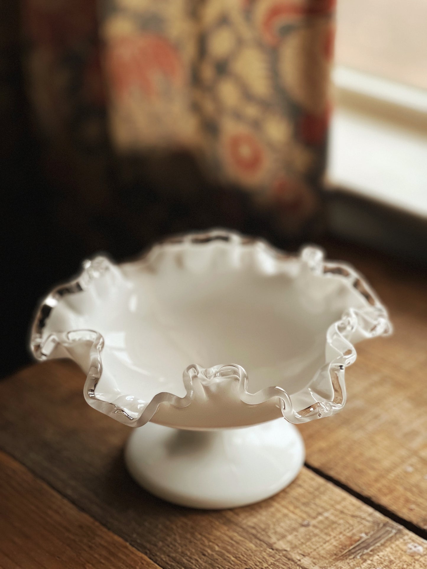 Vintage Fenton Silver Crest Milk Glass Bowl