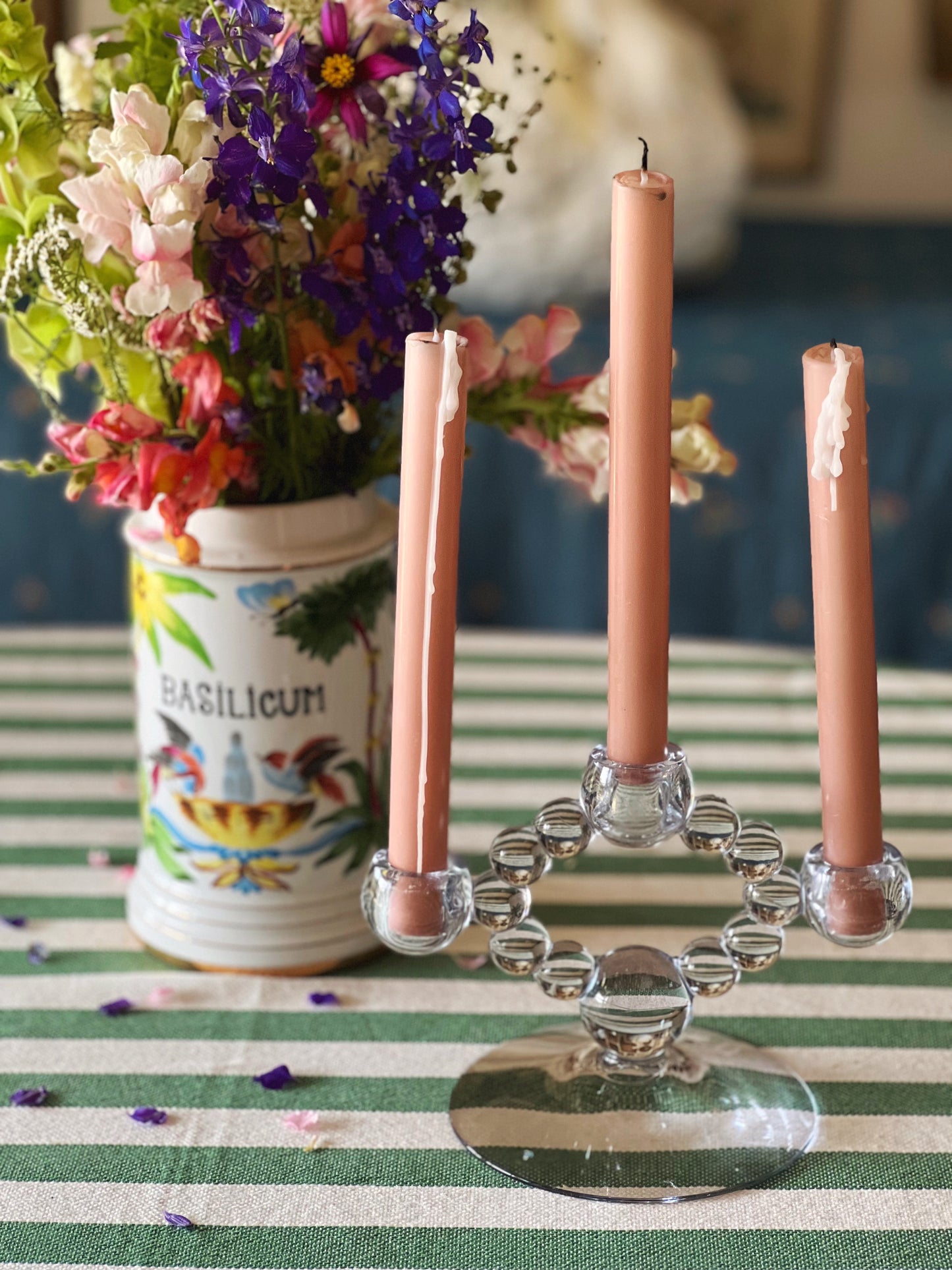 Vintage Beaded Glass Three Arm Candleholder