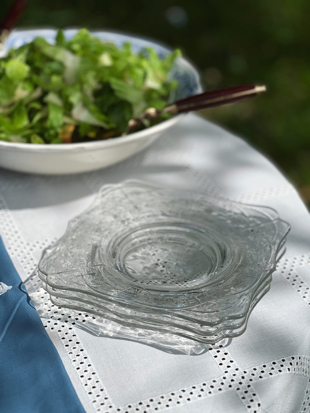 Set of 4 Vintage Etched Glass Salad Plates