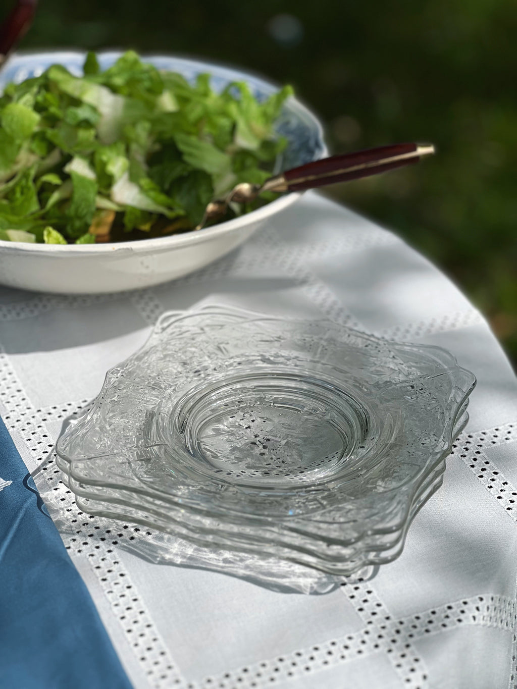 Set of 4 Vintage Etched Glass Salad Plates