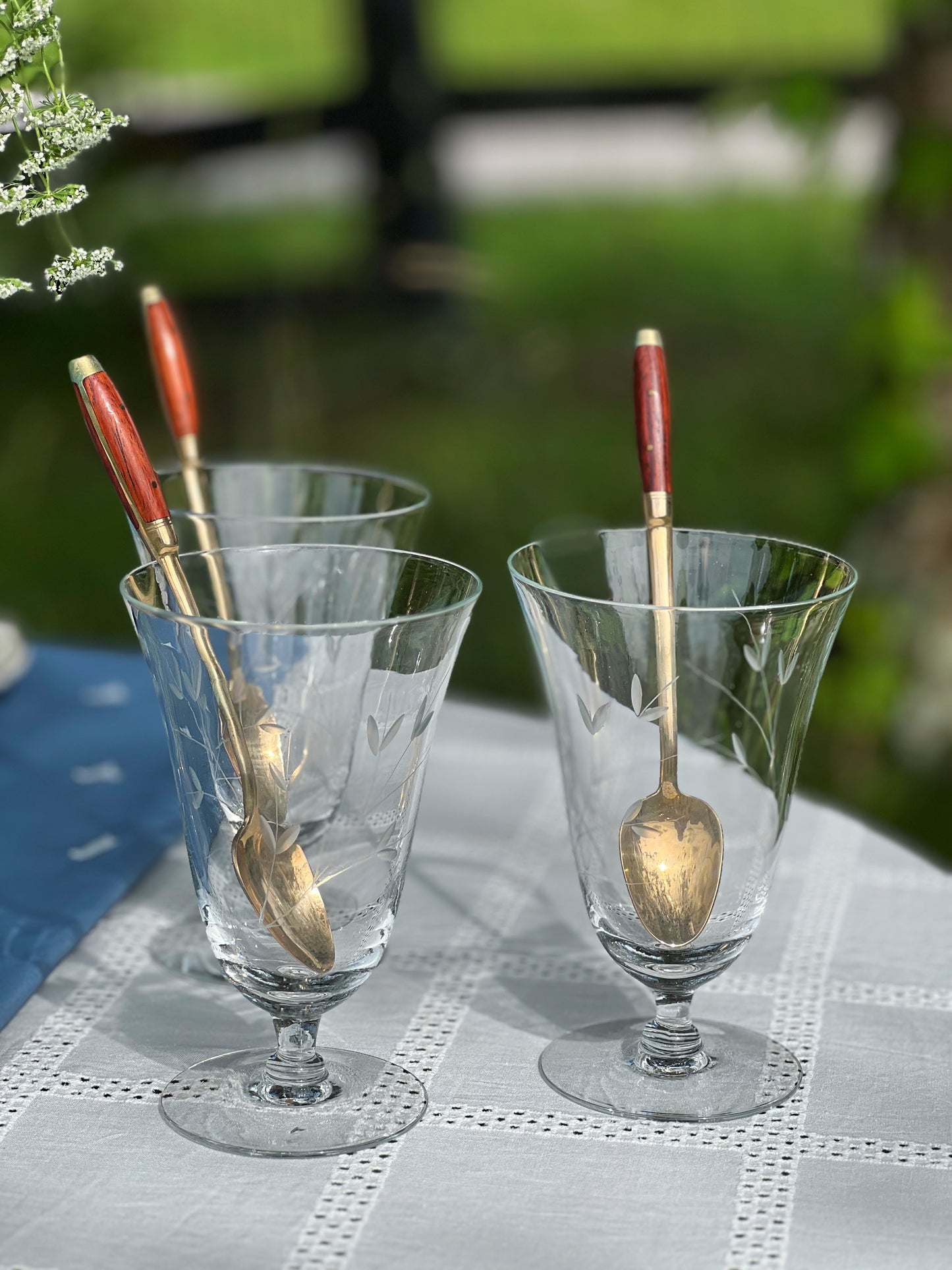 James Bangkok Thailand Brass & Teak Set of 4 Iced Tea Spoons