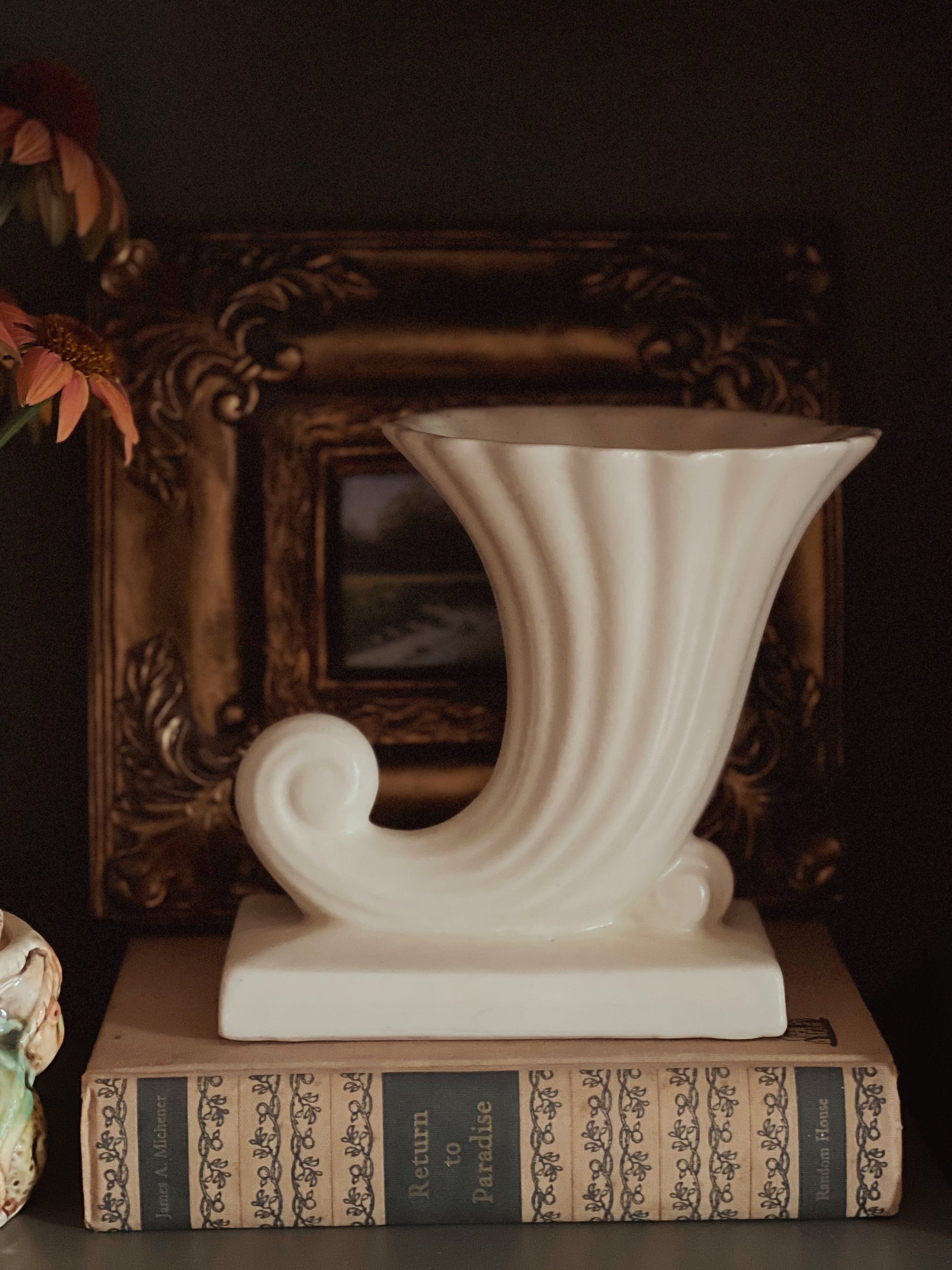 Vintage McCoy Ivory Cornucopia Vase