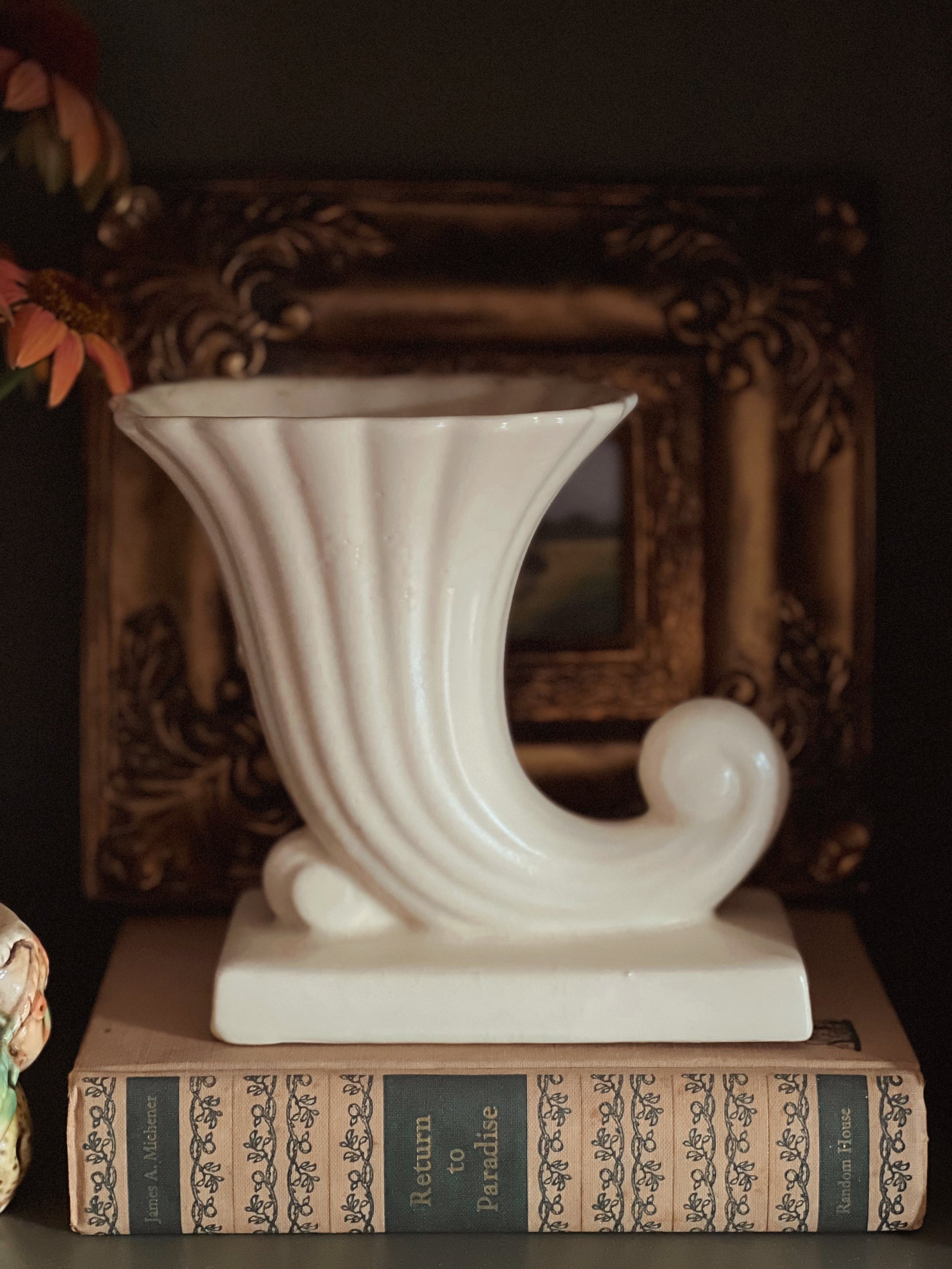 Vintage McCoy Ivory Cornucopia Vase