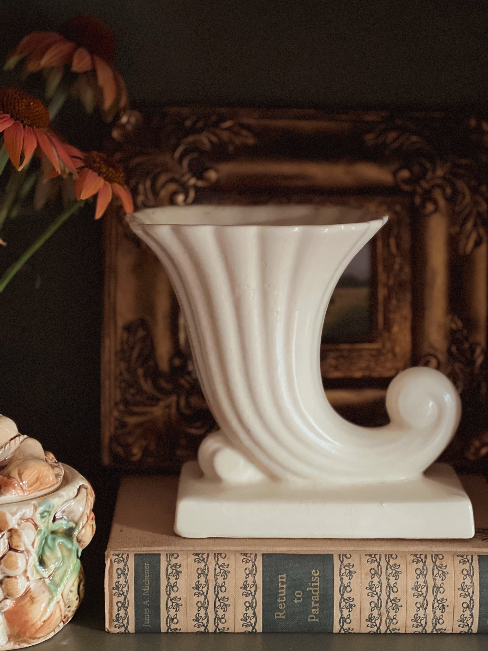 Vintage McCoy Ivory Cornucopia Vase