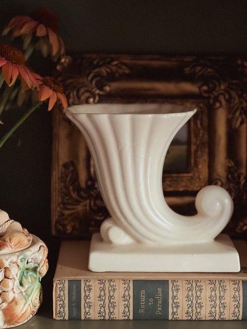 Vintage McCoy Ivory Cornucopia Vase