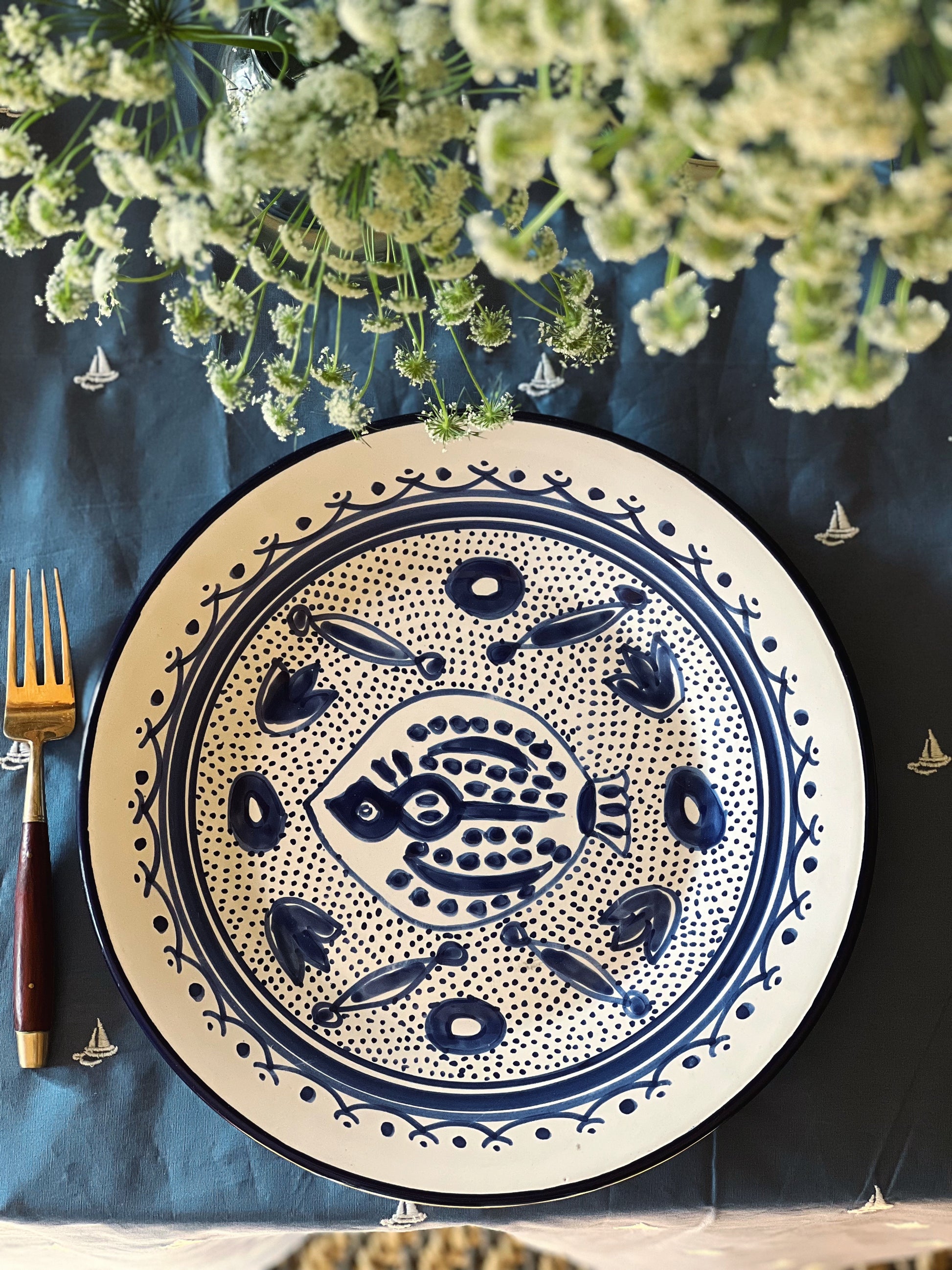 Vintage Hand Painted Fish Platter Made in Tunisia