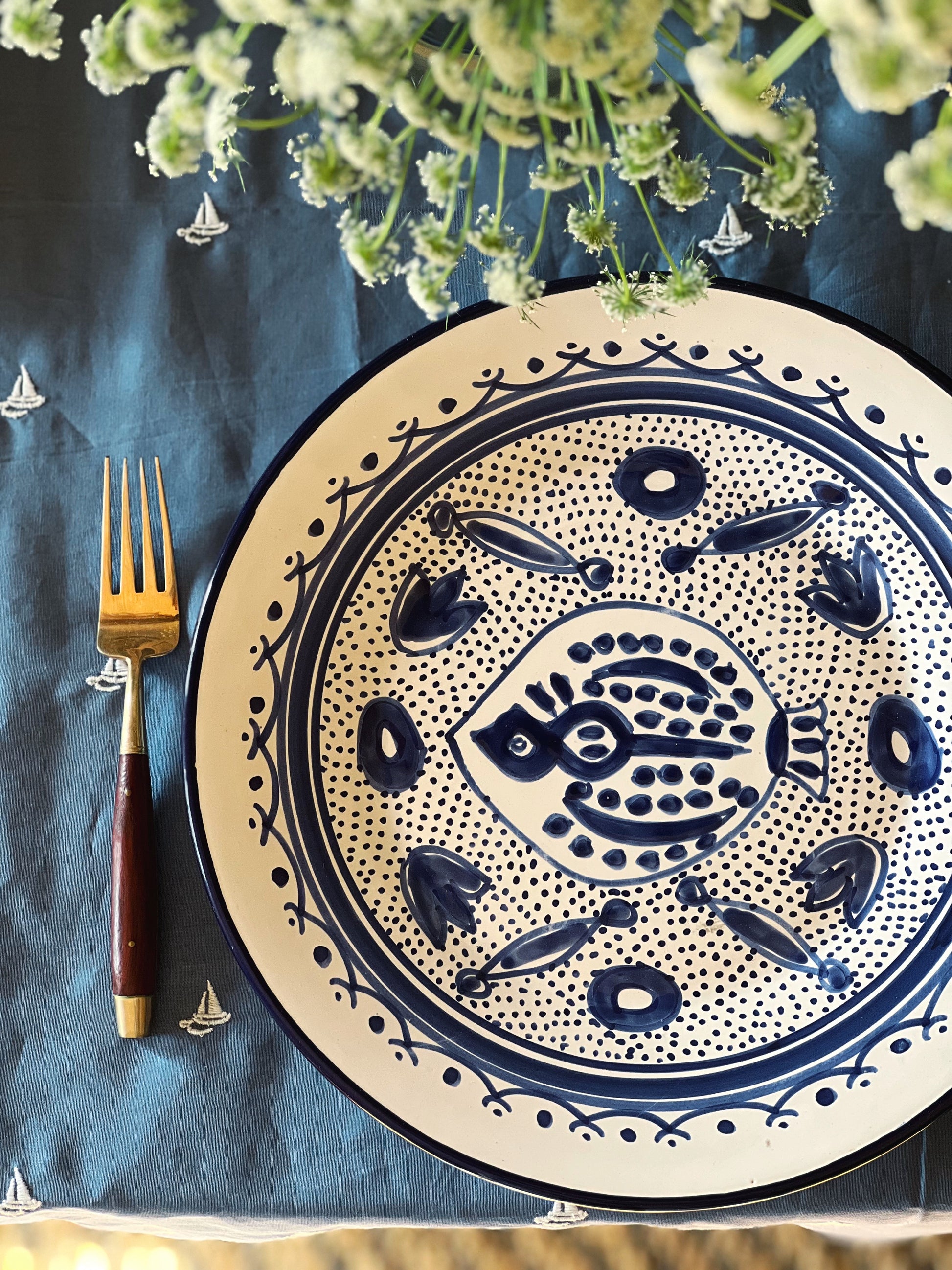 Vintage Hand Painted Fish Platter Made in Tunisia