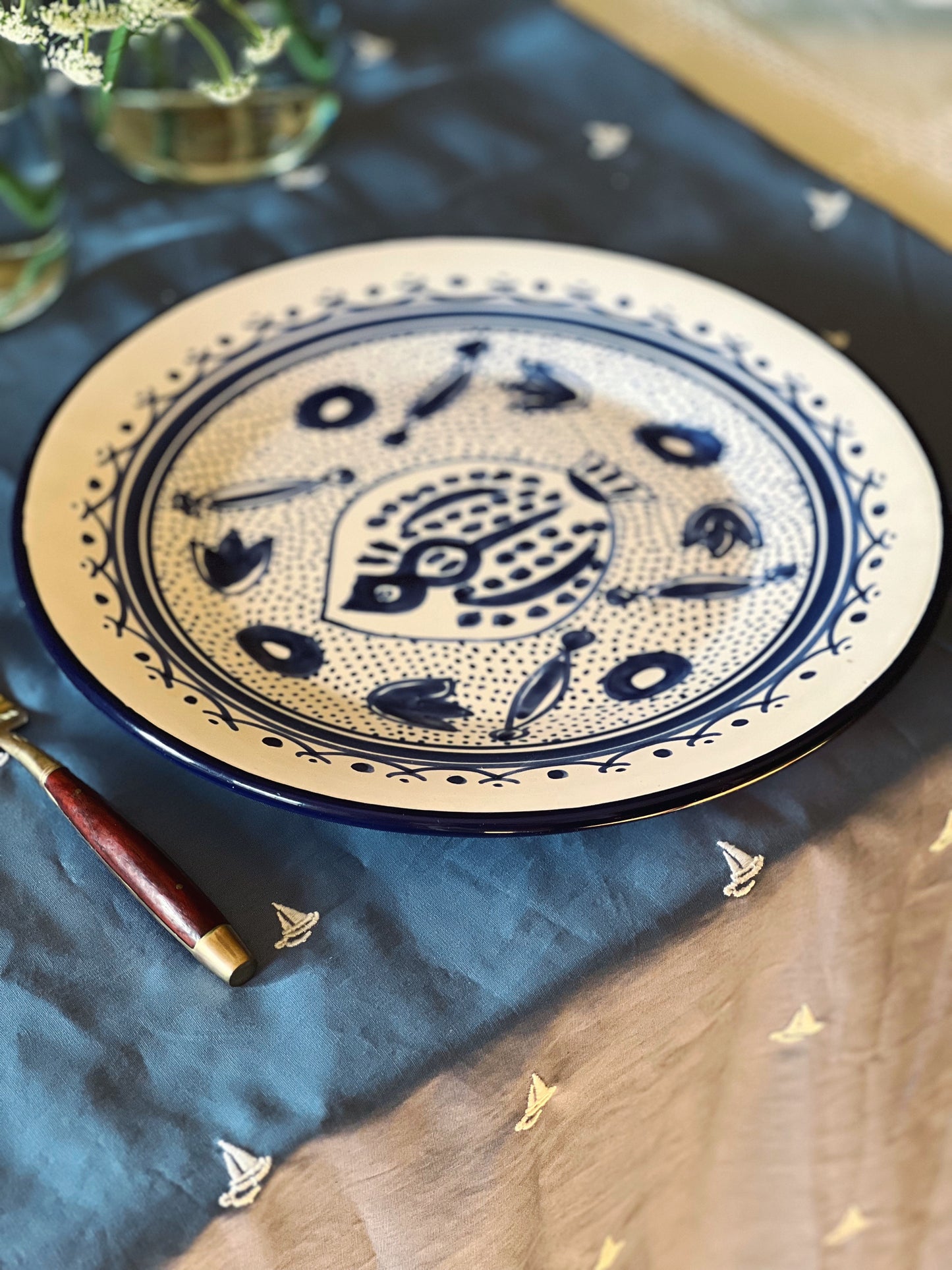 Vintage Hand Painted Fish Platter Made in Tunisia