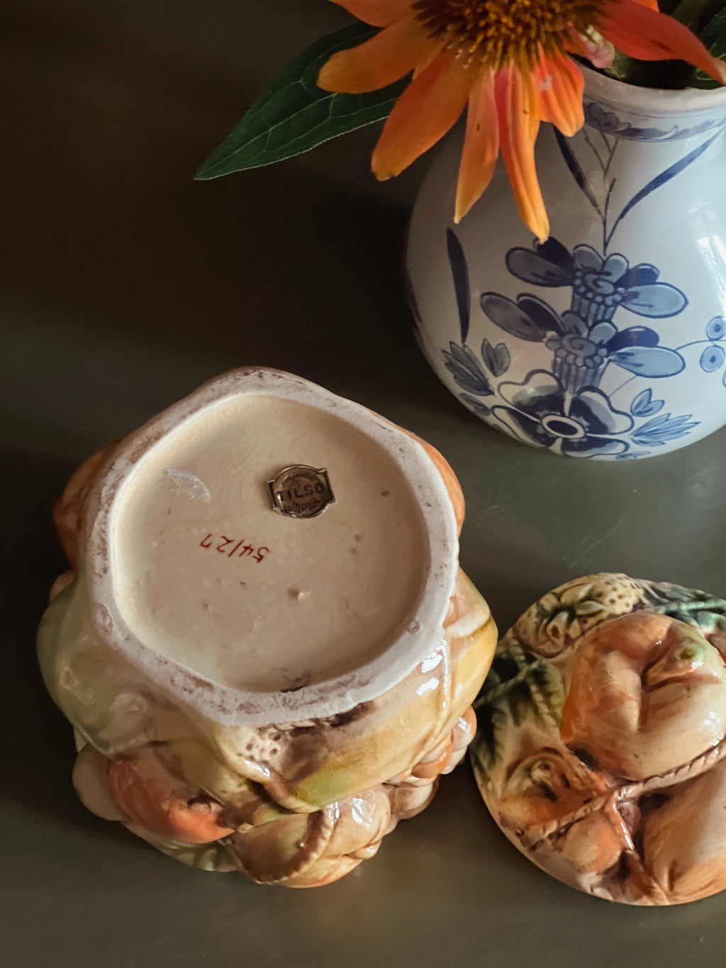 Vintage Hand Painted Tilso Japan Embossed Fruit Jar with Lid