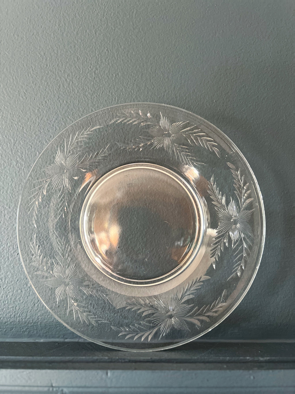 glass salad plate with an etched rim