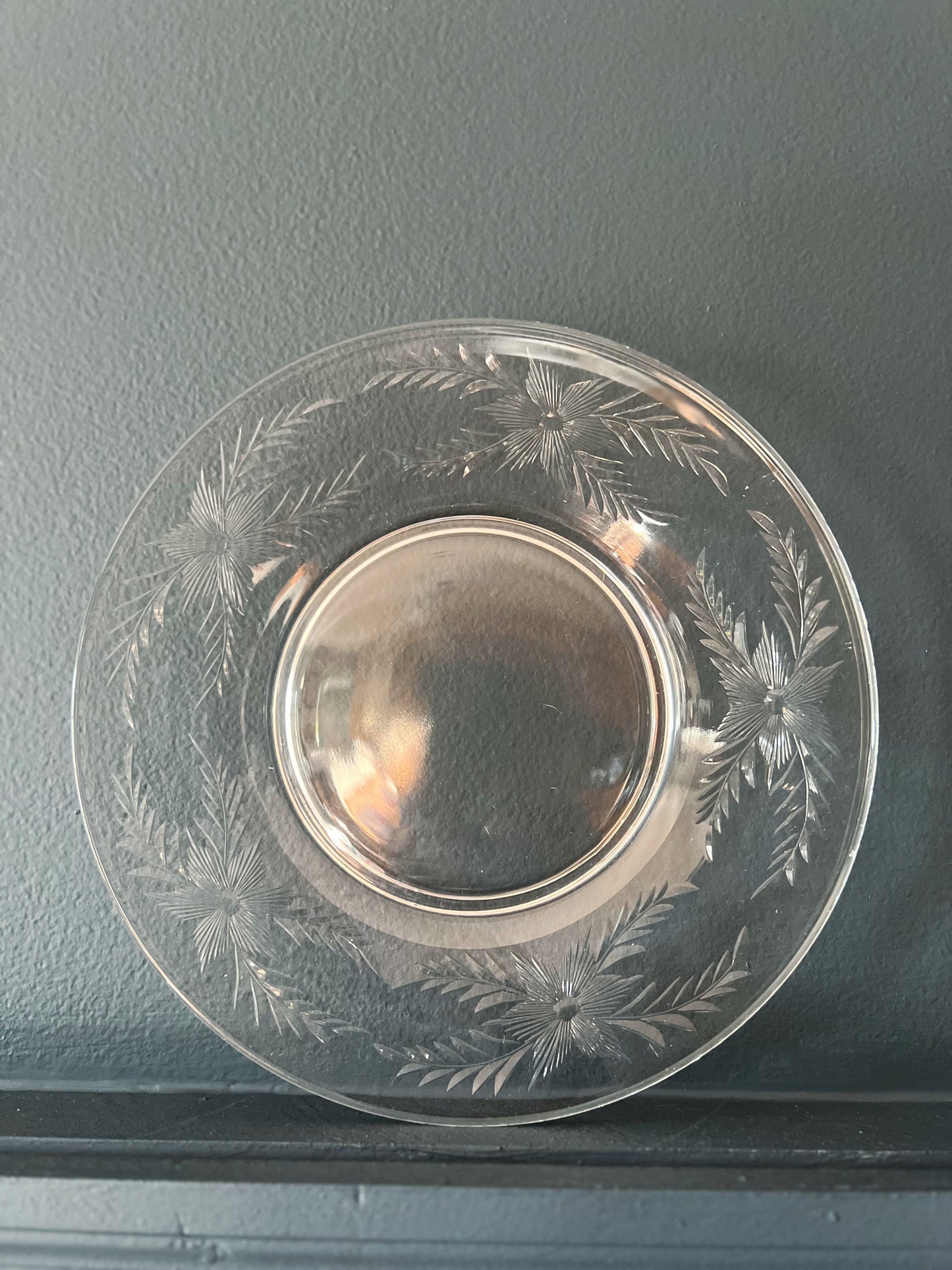 Pair of Vintage Etched Glass Salad Plates