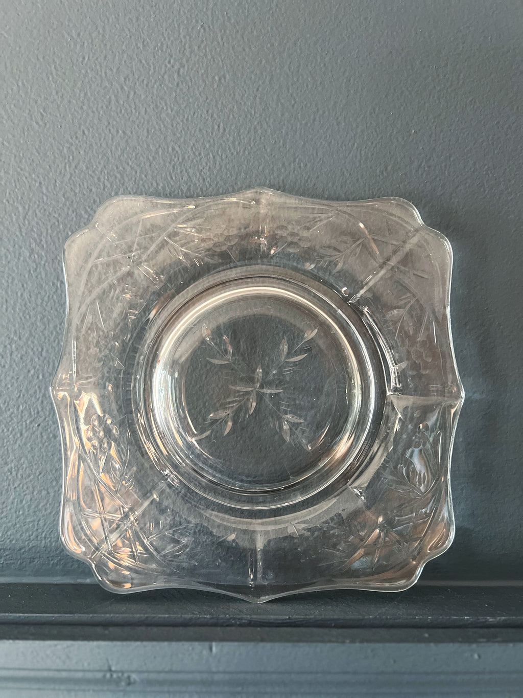 Set of 4 Vintage Etched Glass Salad Plates