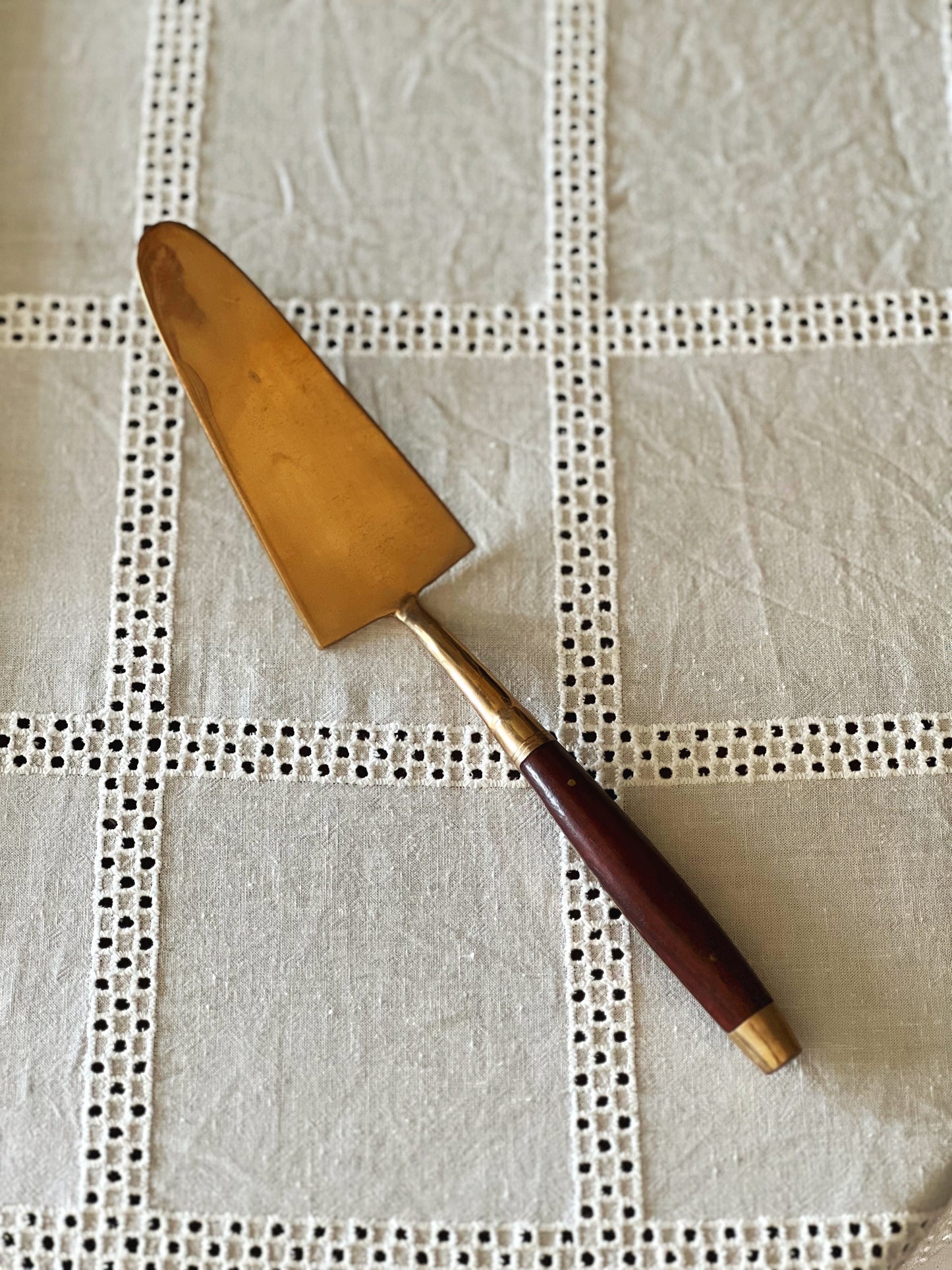 Vintage James Bangkok Thailand Brass & Teak Pastry Silverware