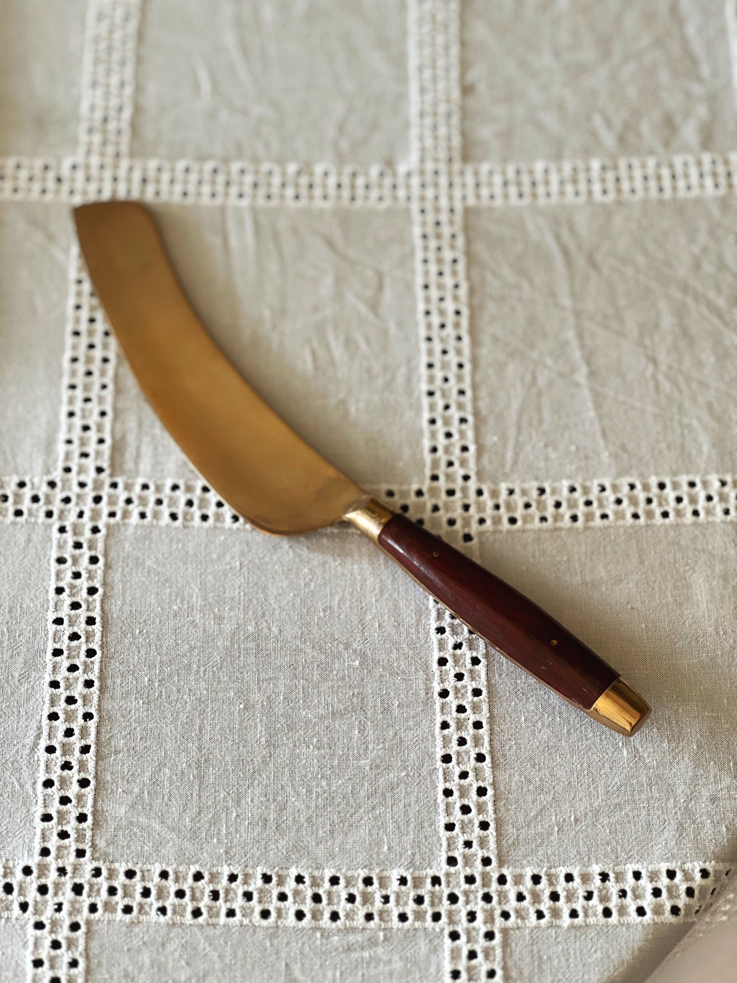 Vintage James Bangkok Thailand Brass & Teak Pastry Silverware