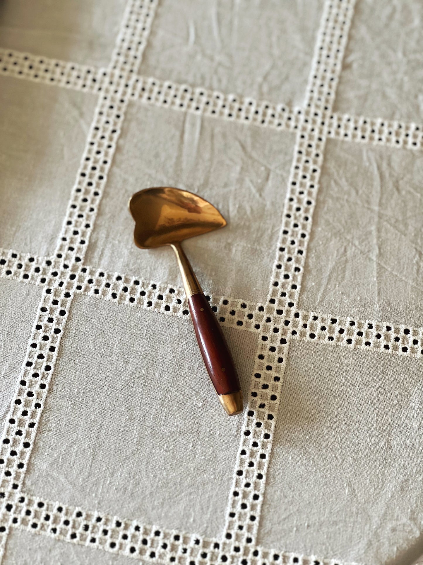 Vintage James Bangkok Thailand Brass & Teak Pastry Silverware