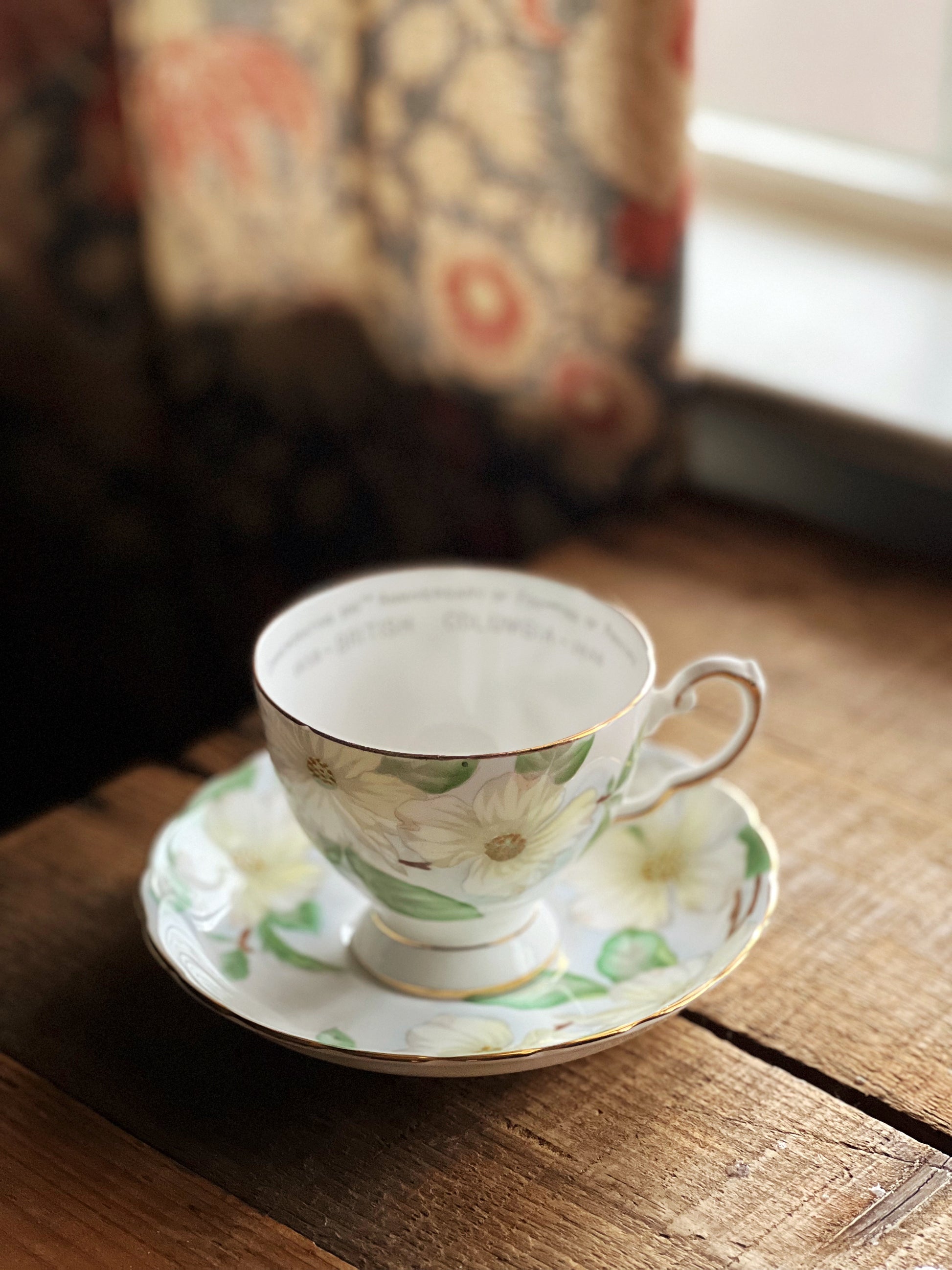 dogwood pattern bone china teacup and saucer