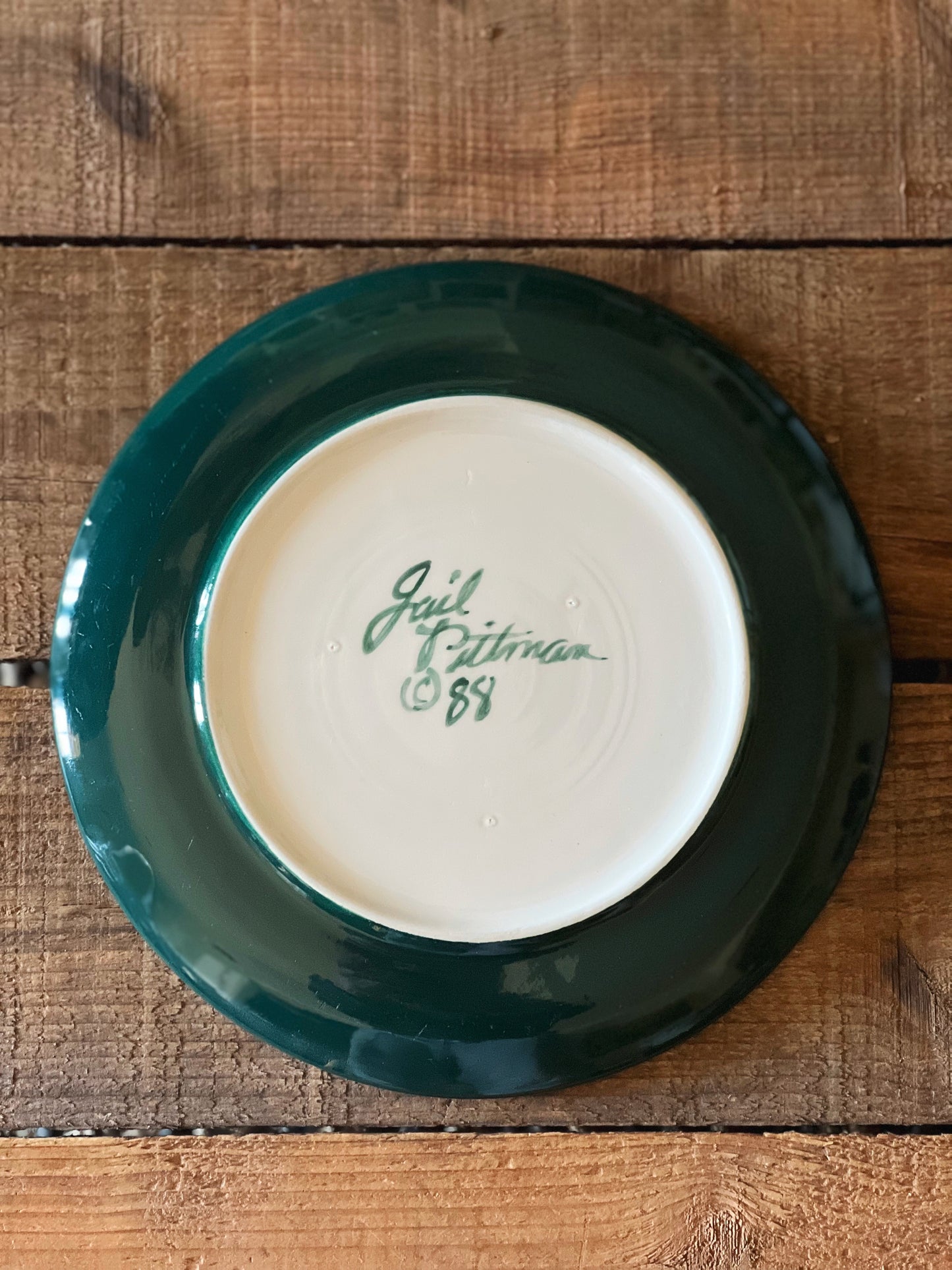 Vintage Gail Pittman Green Hand Painted Salad Plate