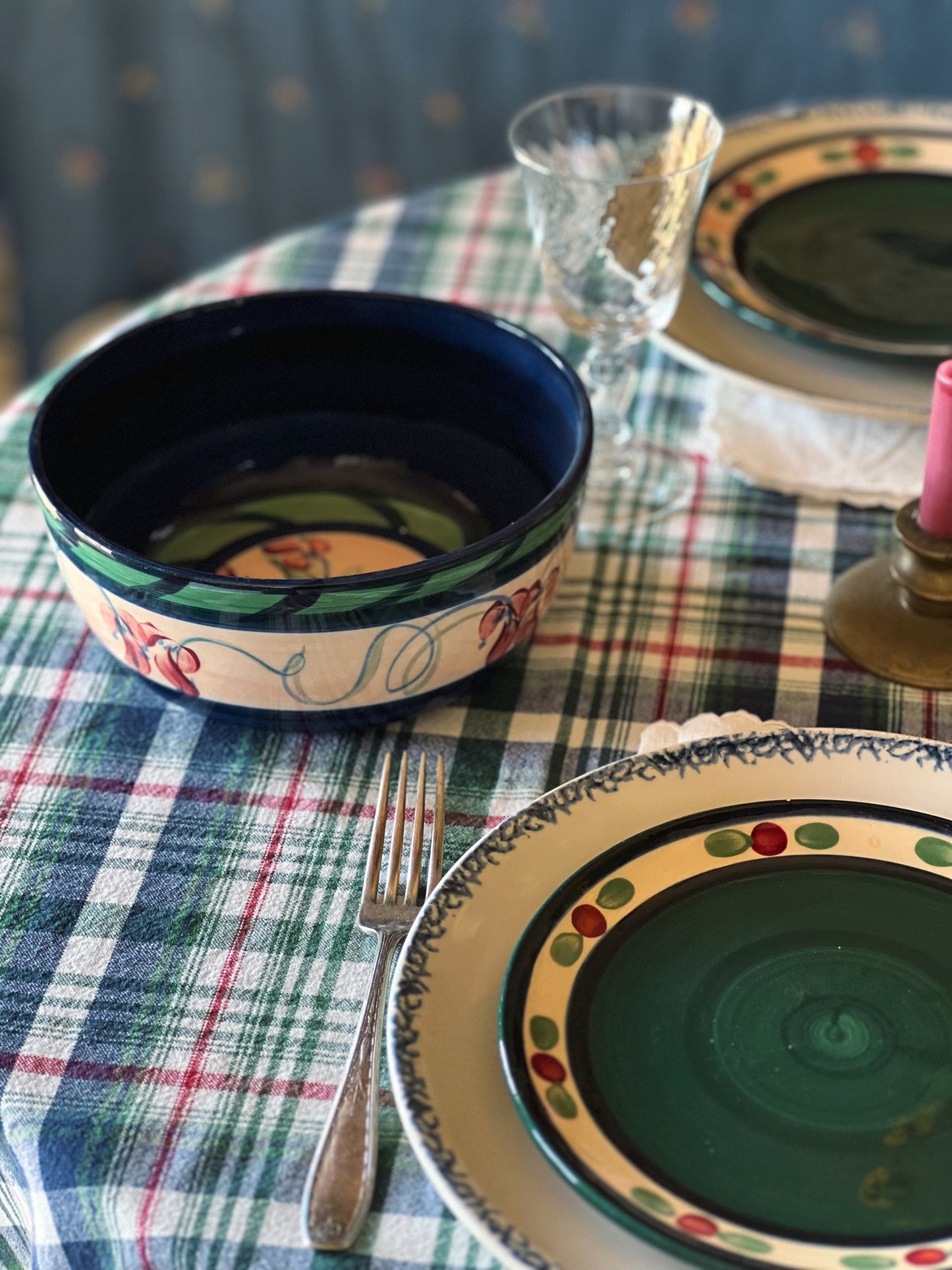 Vintage Gail Pittman Grapevine Green Hand Painted Ceramic Serving Bowl