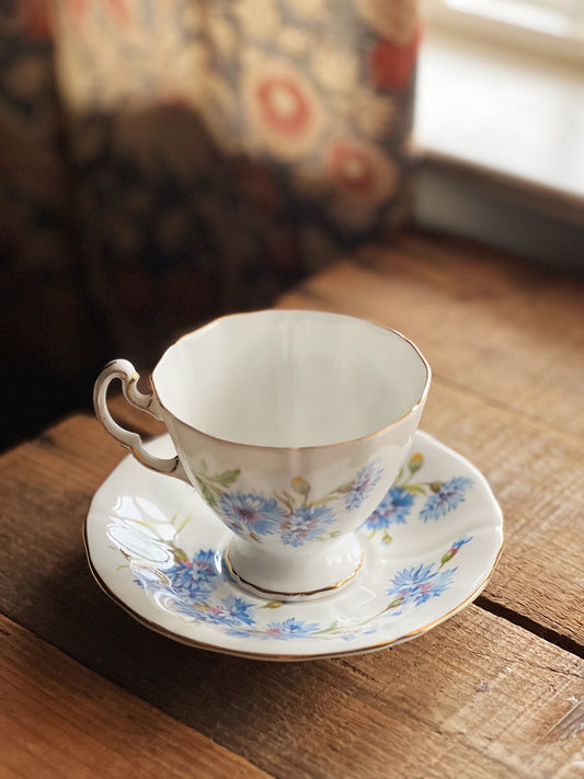 Vintage Adderley Bone China England Cornflower Teacup & Saucer Set