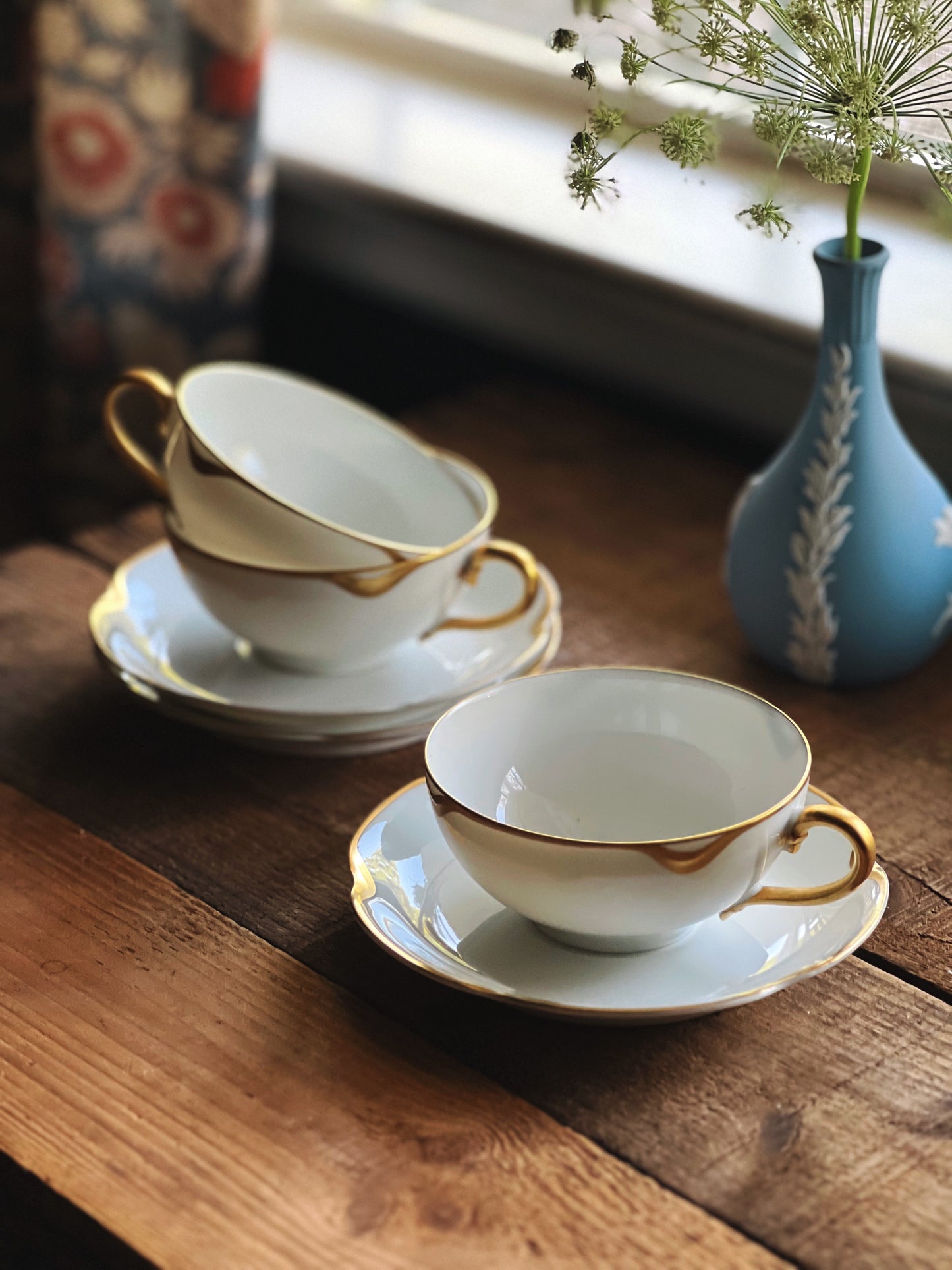 Vintage Haviland Limoges White & Gold Teacup & Saucer Set