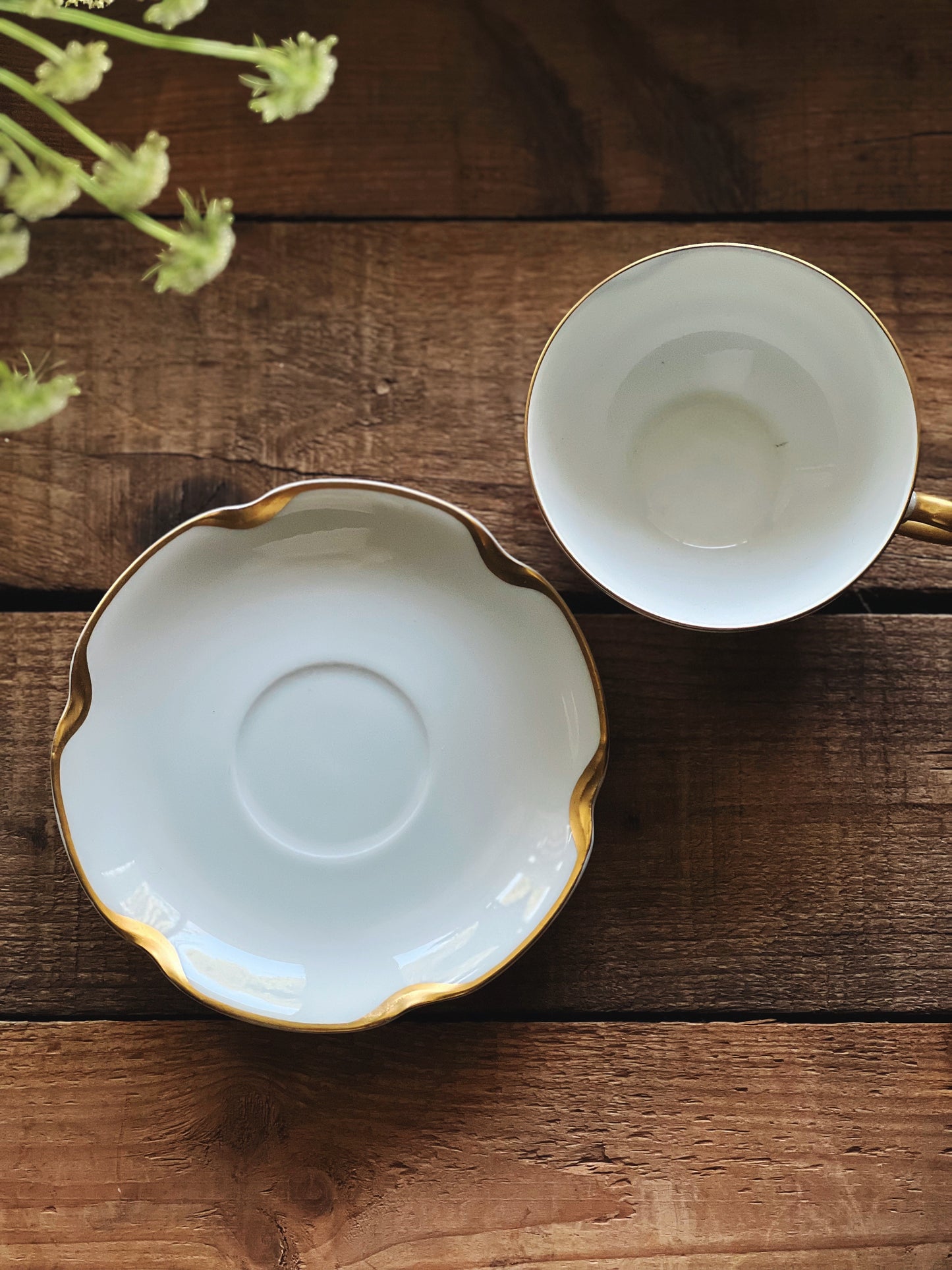 Vintage Haviland Limoges White & Gold Teacup & Saucer Set