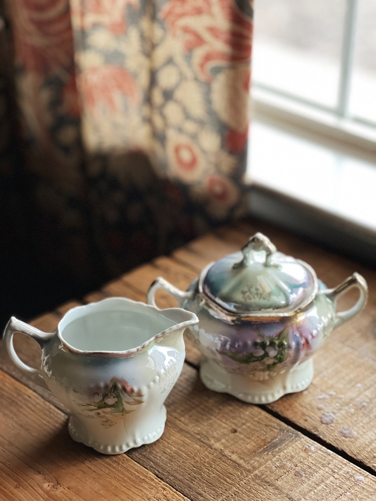 Vintage Silesien Germany Lustreware Sugar Bowl & Creamer Set