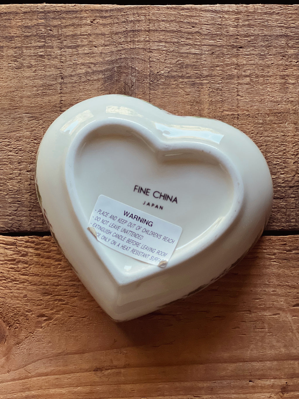 Vintage Christmas Heart Candle in Porcelain Dish