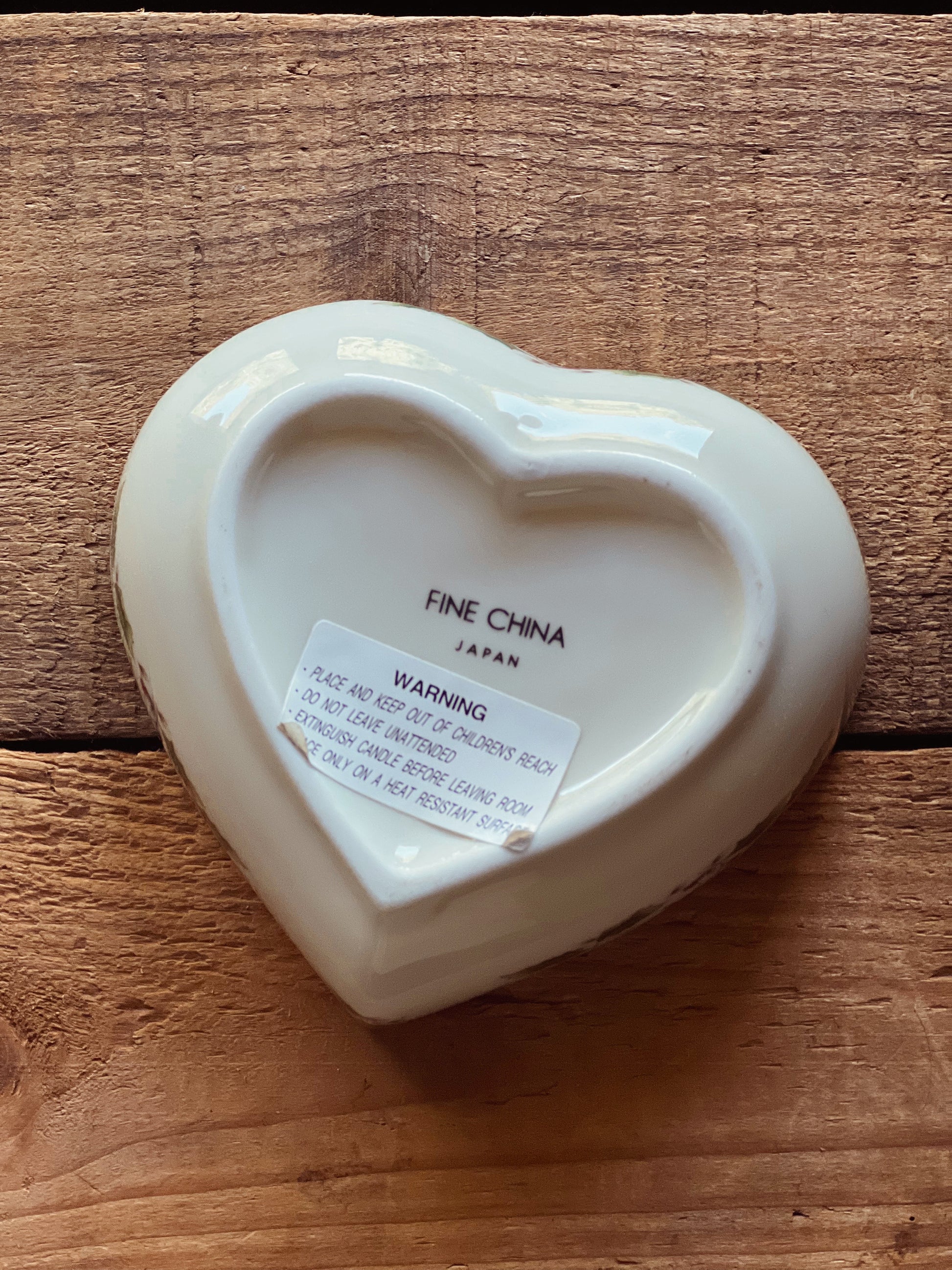 Vintage Christmas Heart Candle in Porcelain Dish