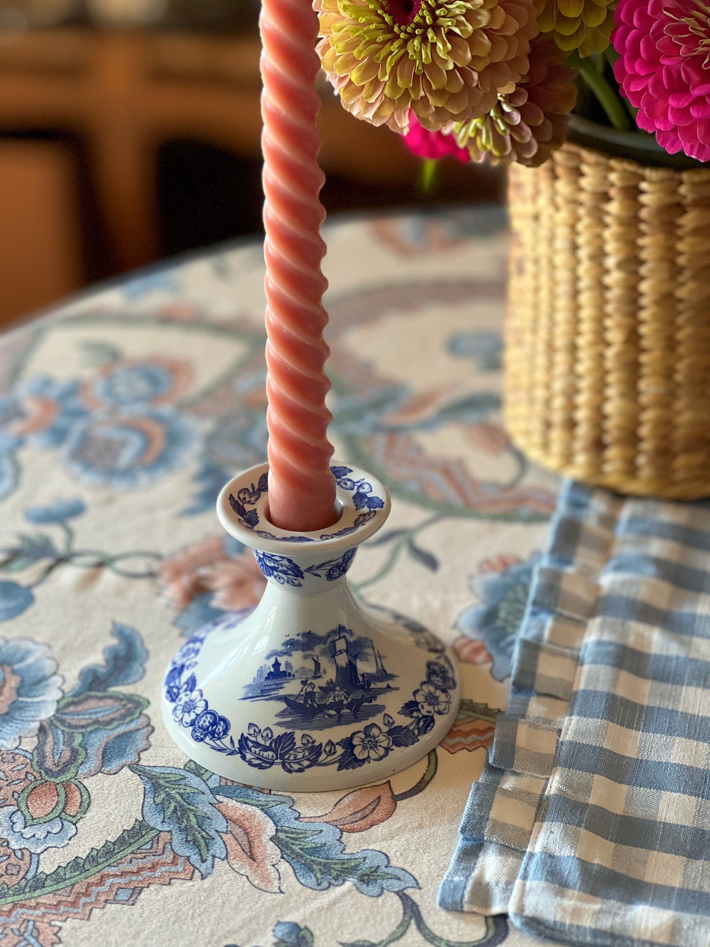 Vintage Spode Blue Room Old Salem Candleholder