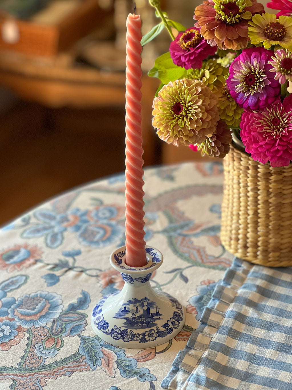 Spode blue transferware candleholder