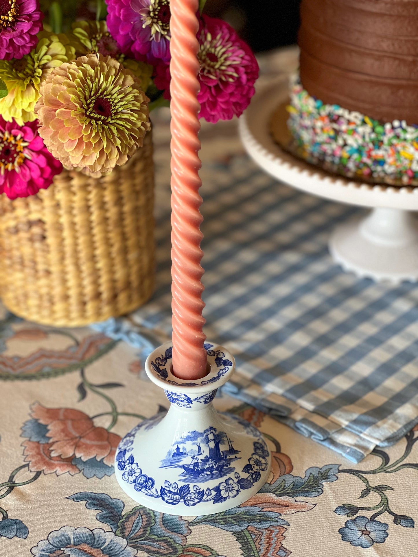 Vintage Spode Blue Room Old Salem Candleholder