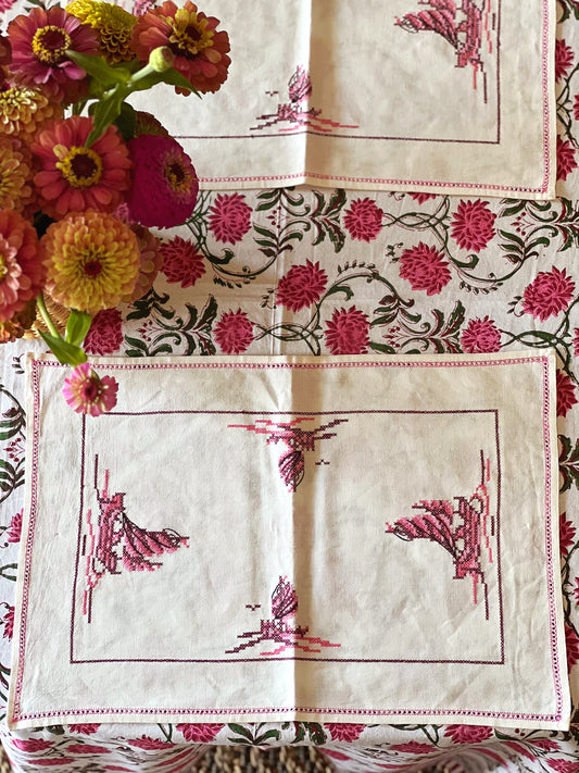 Set of 4 Vintage Pink Embroidered Sailboat Placemats