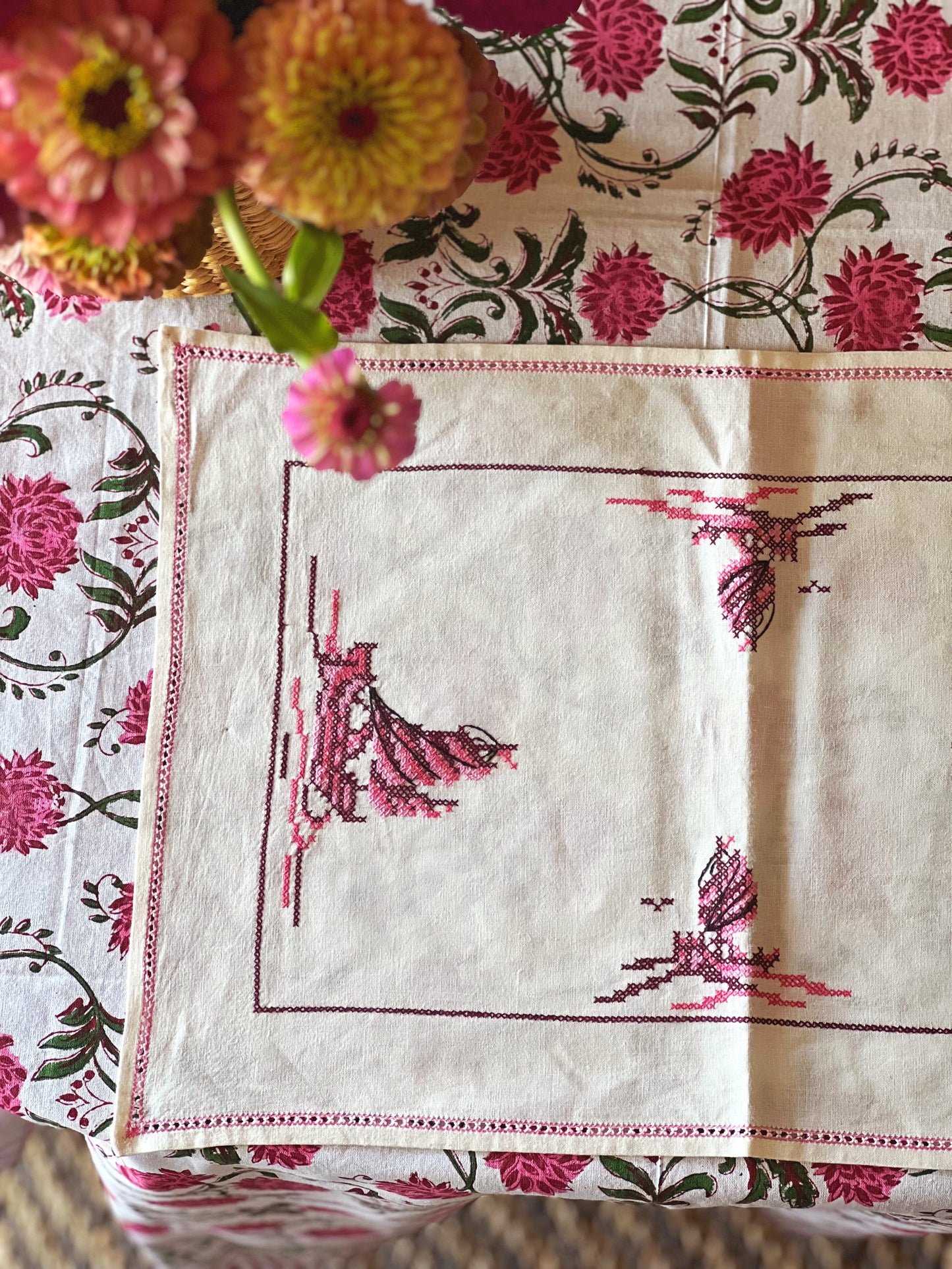 Set of 4 Vintage Pink Embroidered Sailboat Placemats