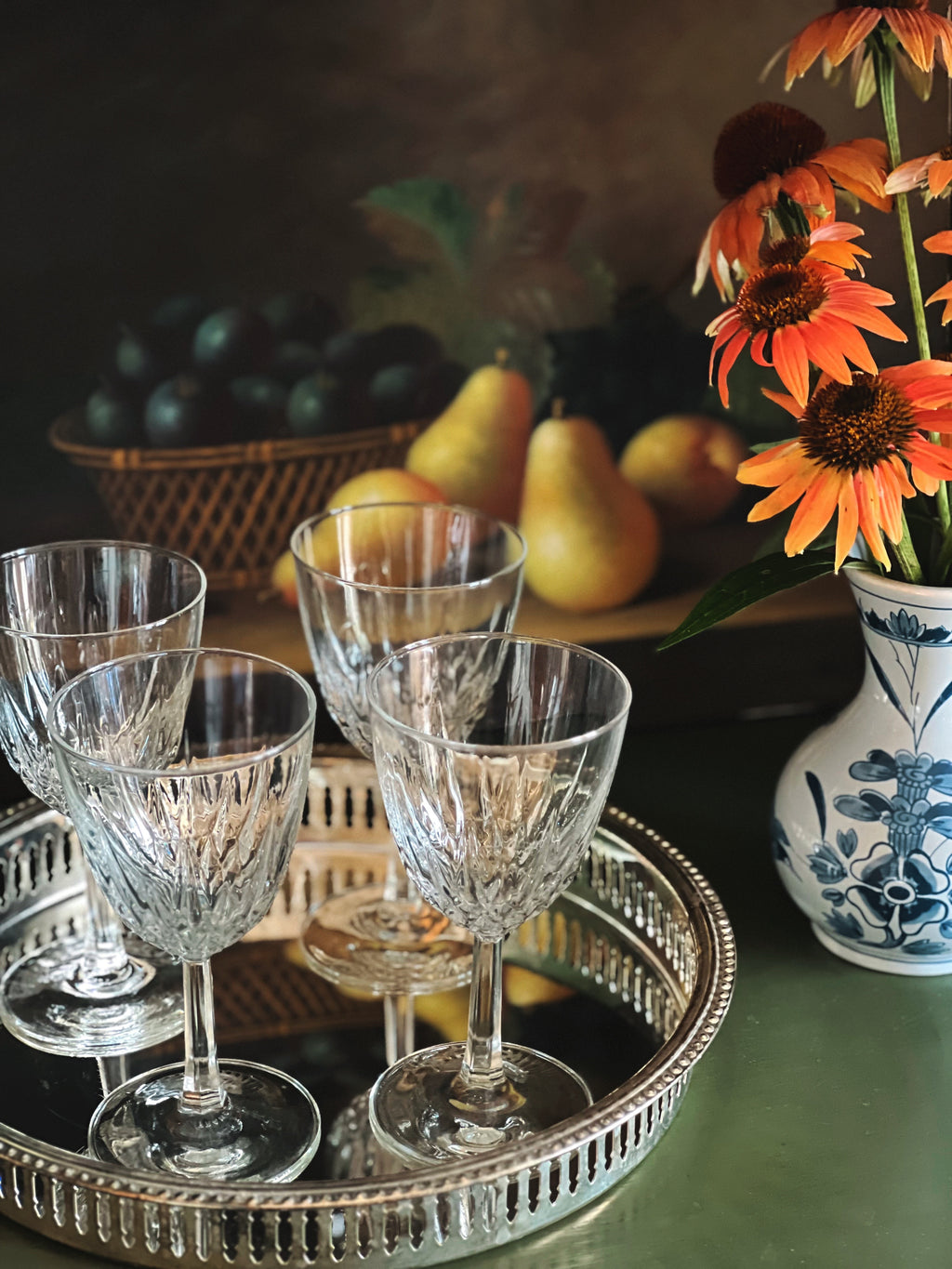 Set of 4 Vintage French Crystal Wine Glasses