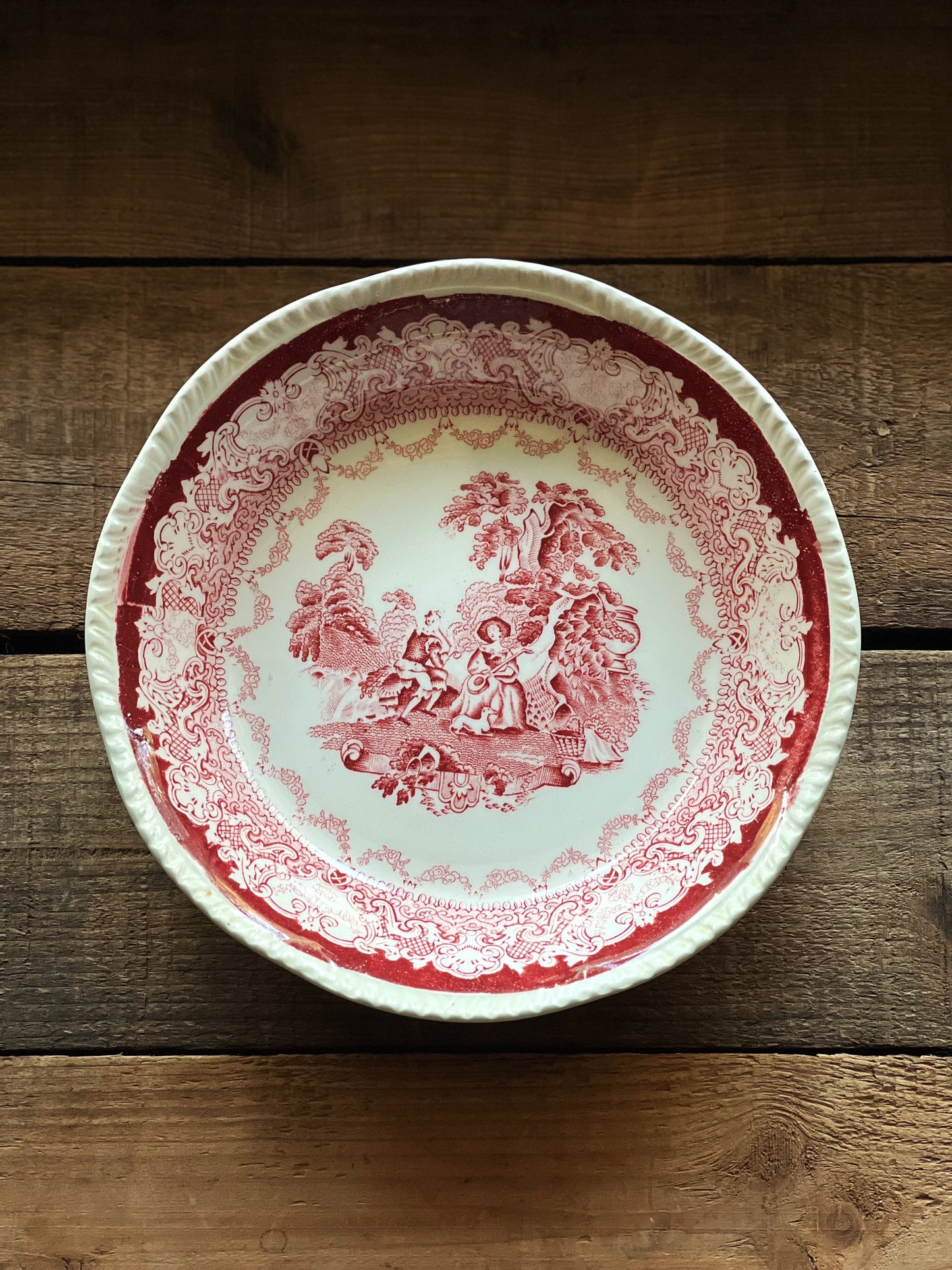 Vintage Woods Burslem Watteau Set of 4 Red Transferware Soup Bowls