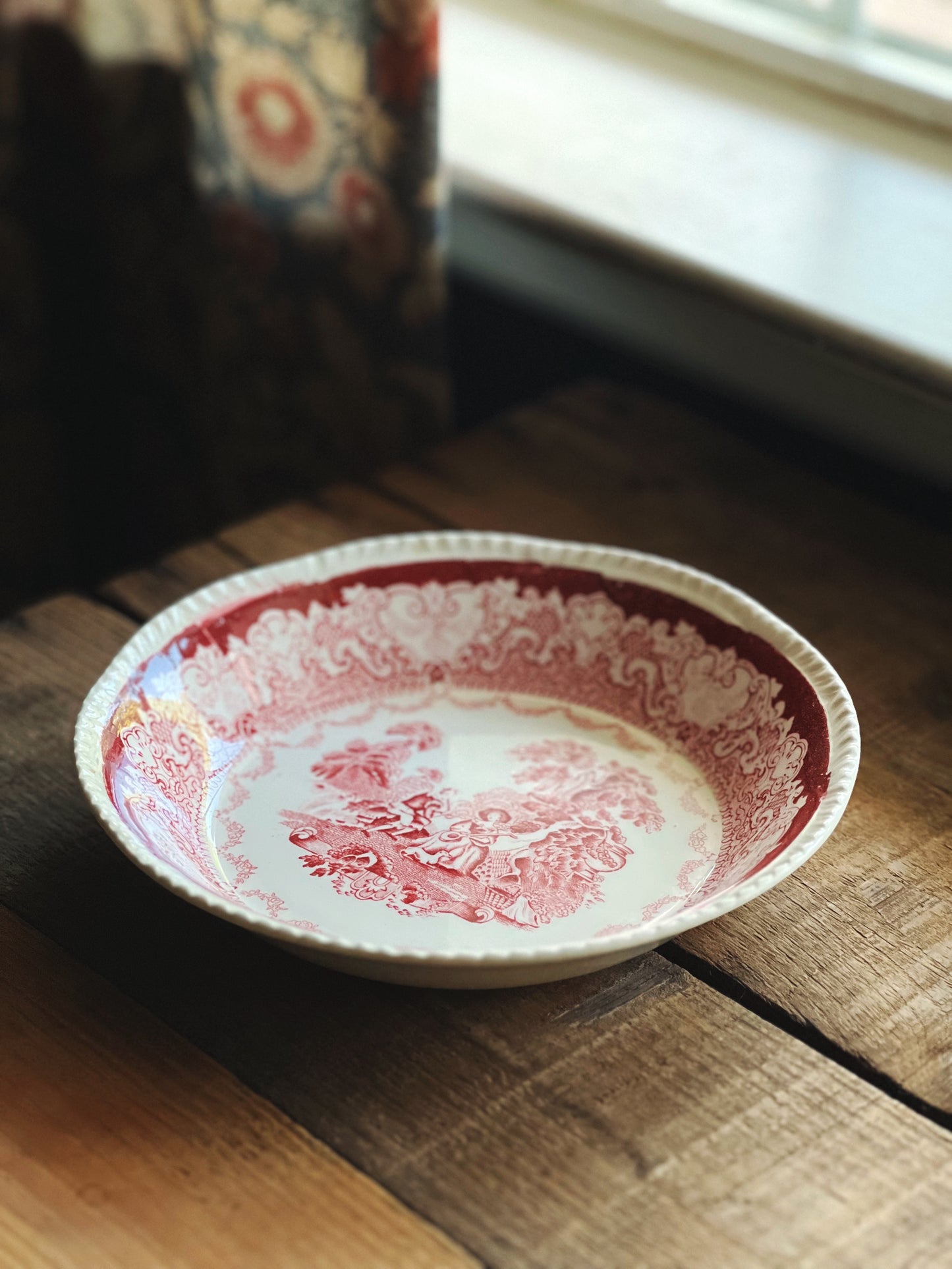 Vintage Woods Burslem Watteau Set of 4 Red Transferware Soup Bowls