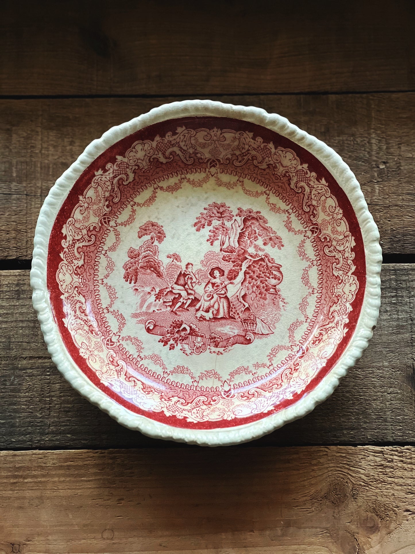 Vintage Woods Burslem Watteau Set of 4 Red Transferware Soup Bowls