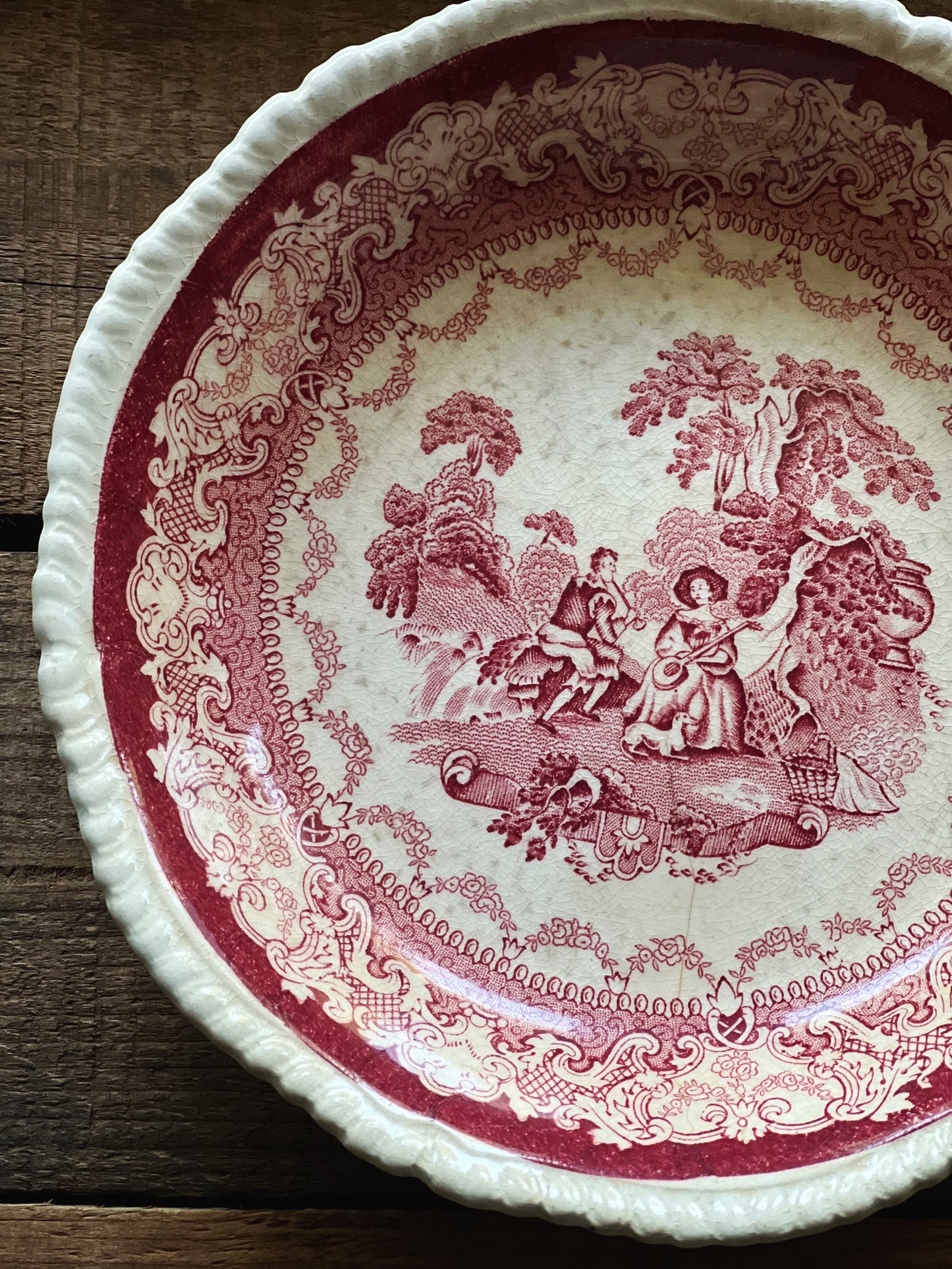 Vintage Woods Burslem Watteau Set of 4 Red Transferware Soup Bowls