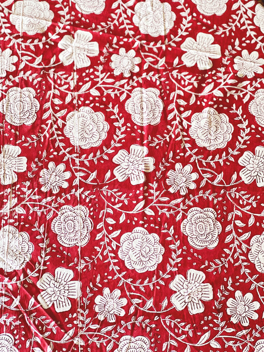Block Print Tablecloth in Red & White Hand Made in Spain