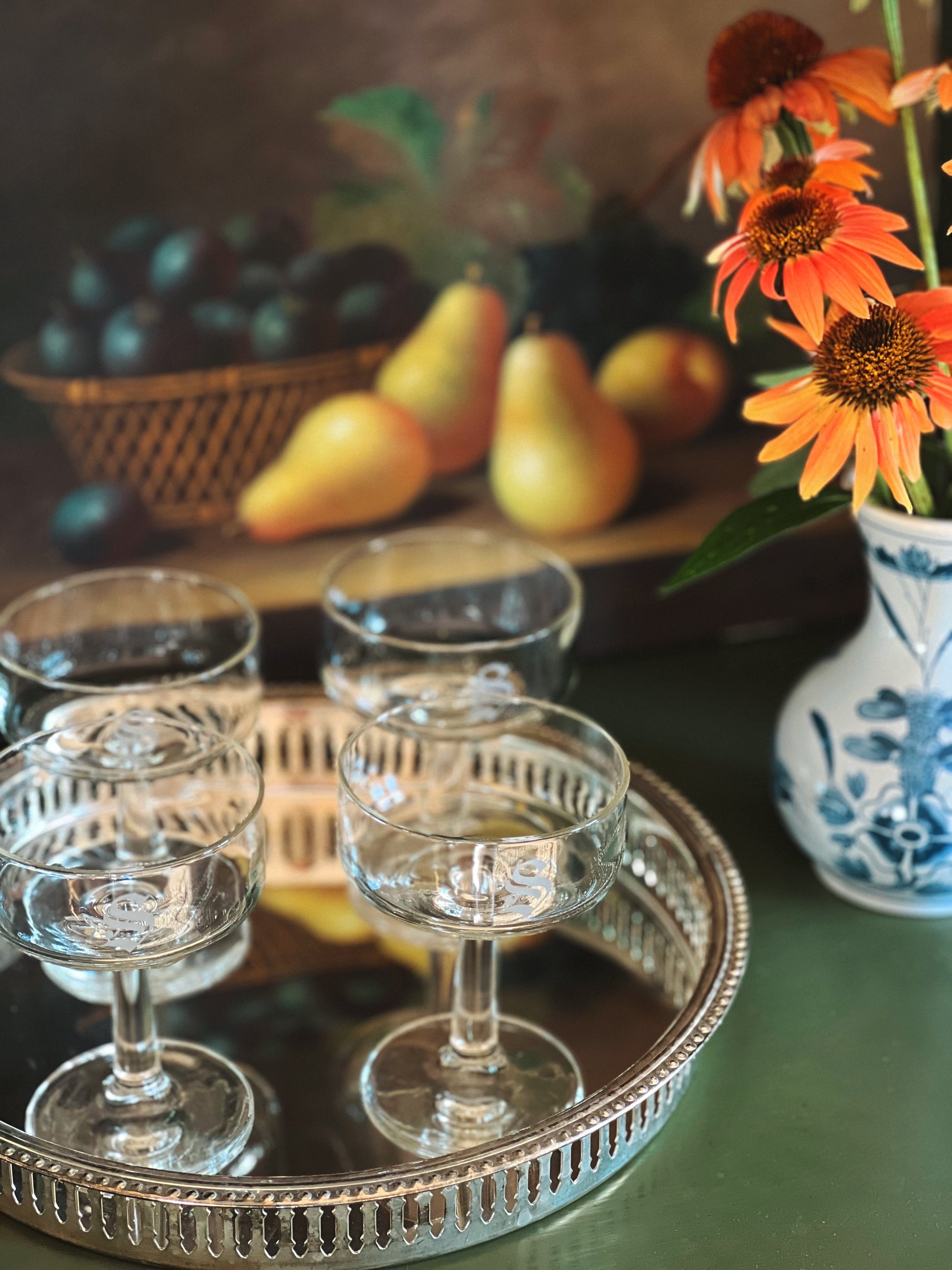 Vintage Crystal Champagne Coupe with Monogram