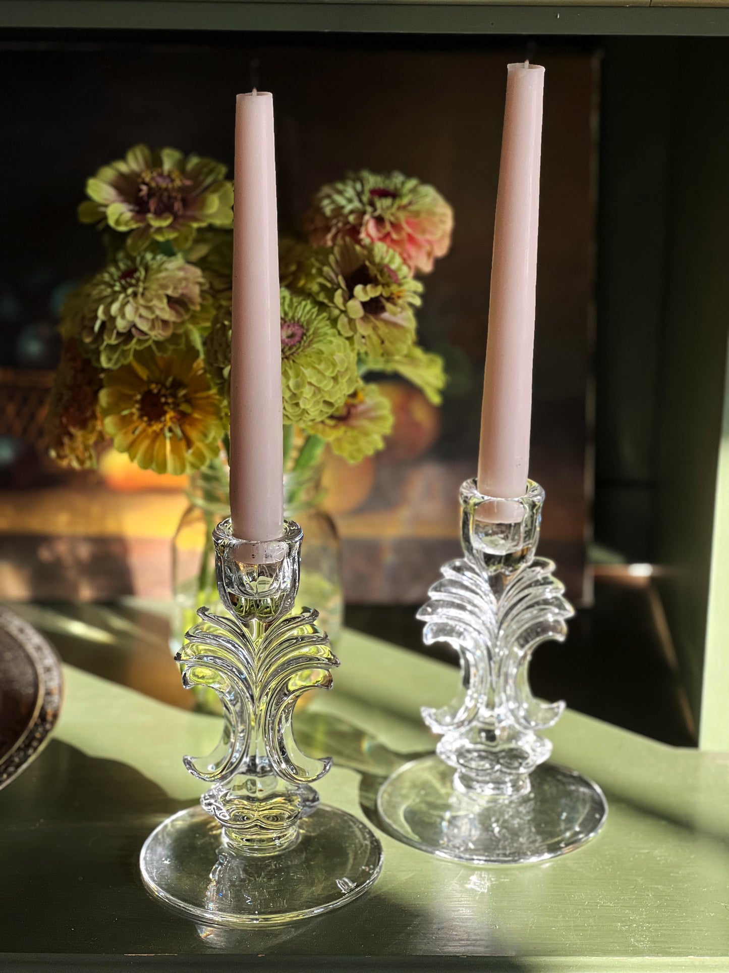 Pair of Vintage Glass Taper Candleholders