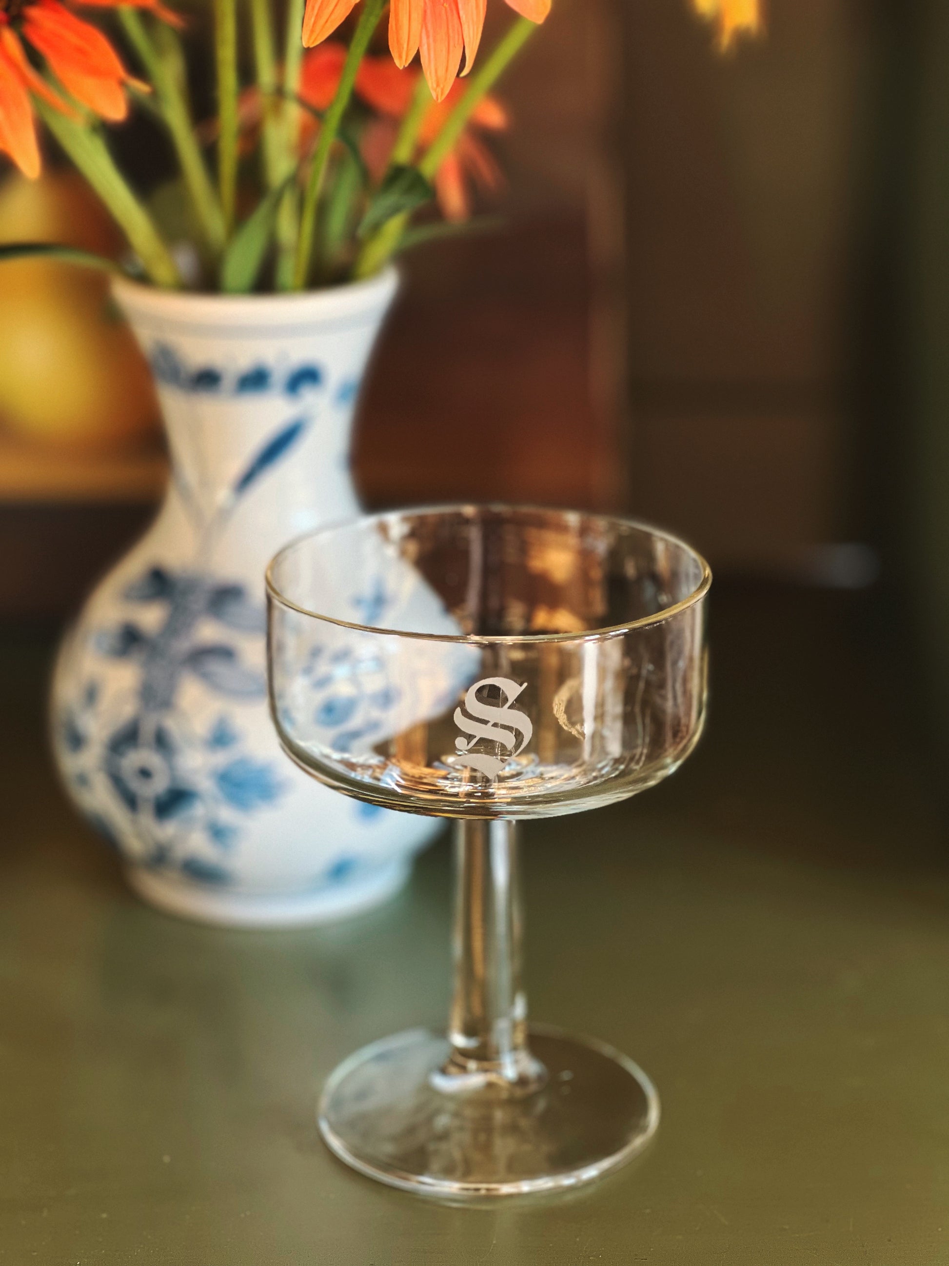 Vintage Crystal Champagne Coupe with Monogram