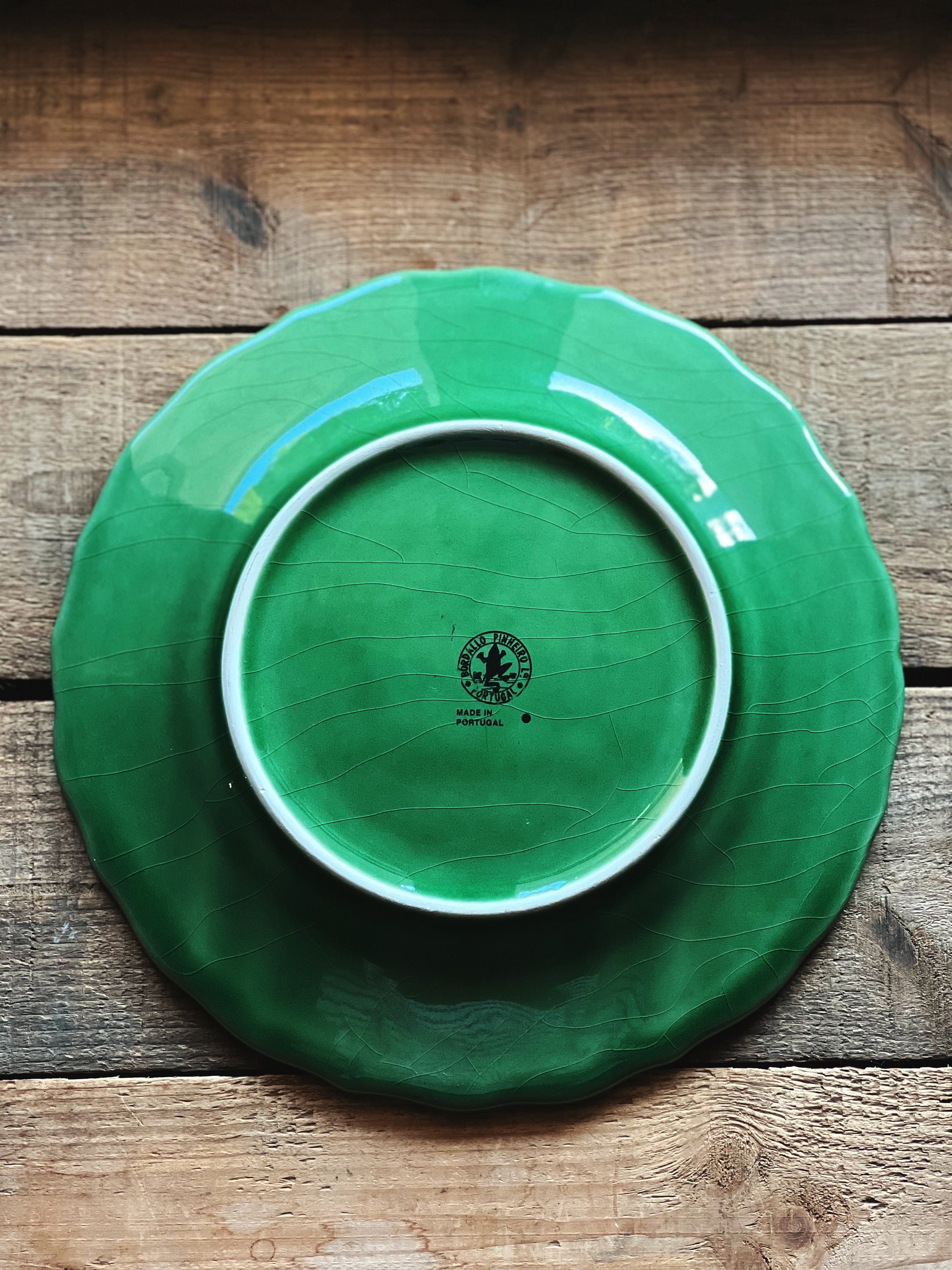 Vintage Set of 4 Green Bordallo Pinheiro Turkey Luncheon Plates