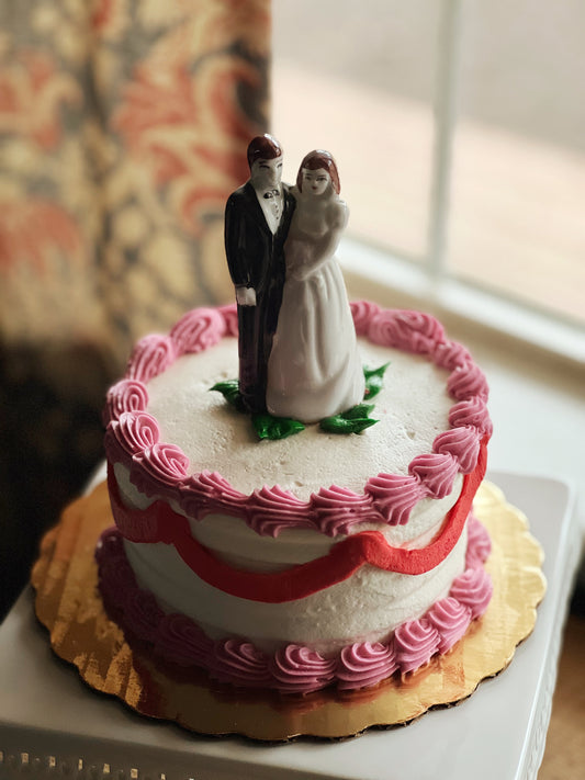 Small Vintage Hand Painted Bride and Groom Cake Topper