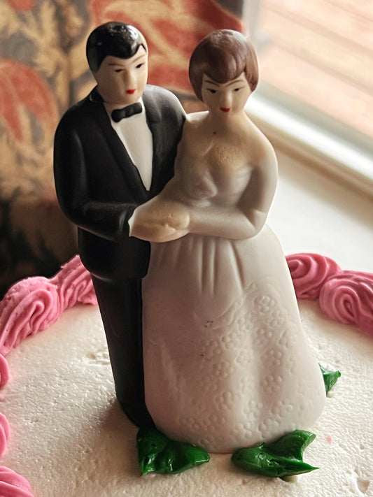 Small Vintage Hand Painted Bisque Bride and Groom Cake Topper