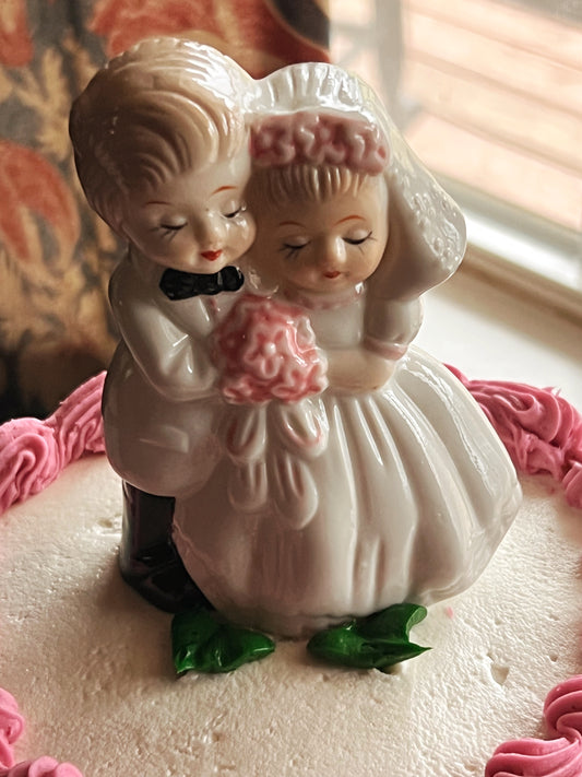 Vintage Hand Painted Bride and Groom Cake Topper