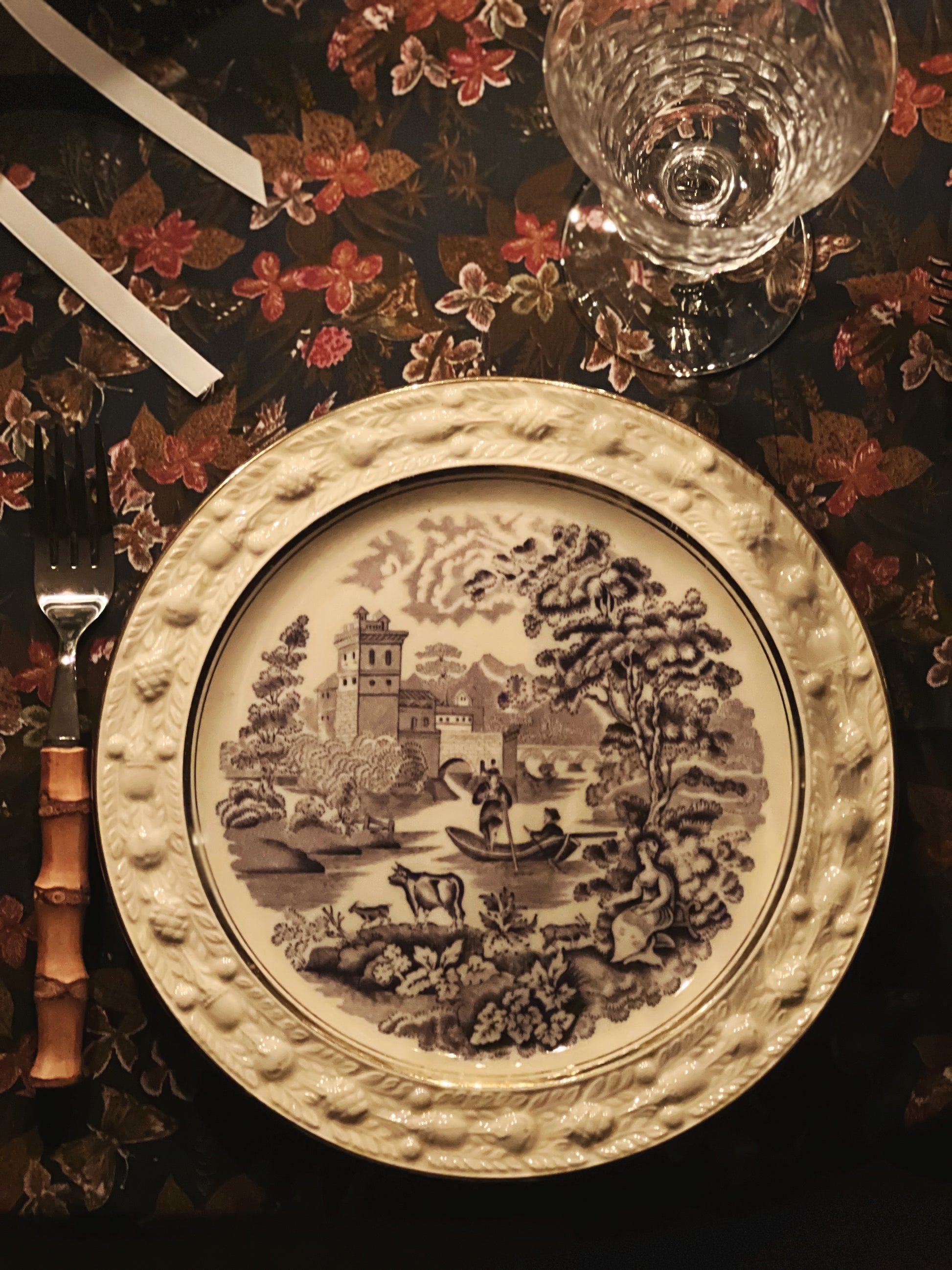 Antique W. Adams & Sons Italian Scenery Mulberry Luncheon Plate