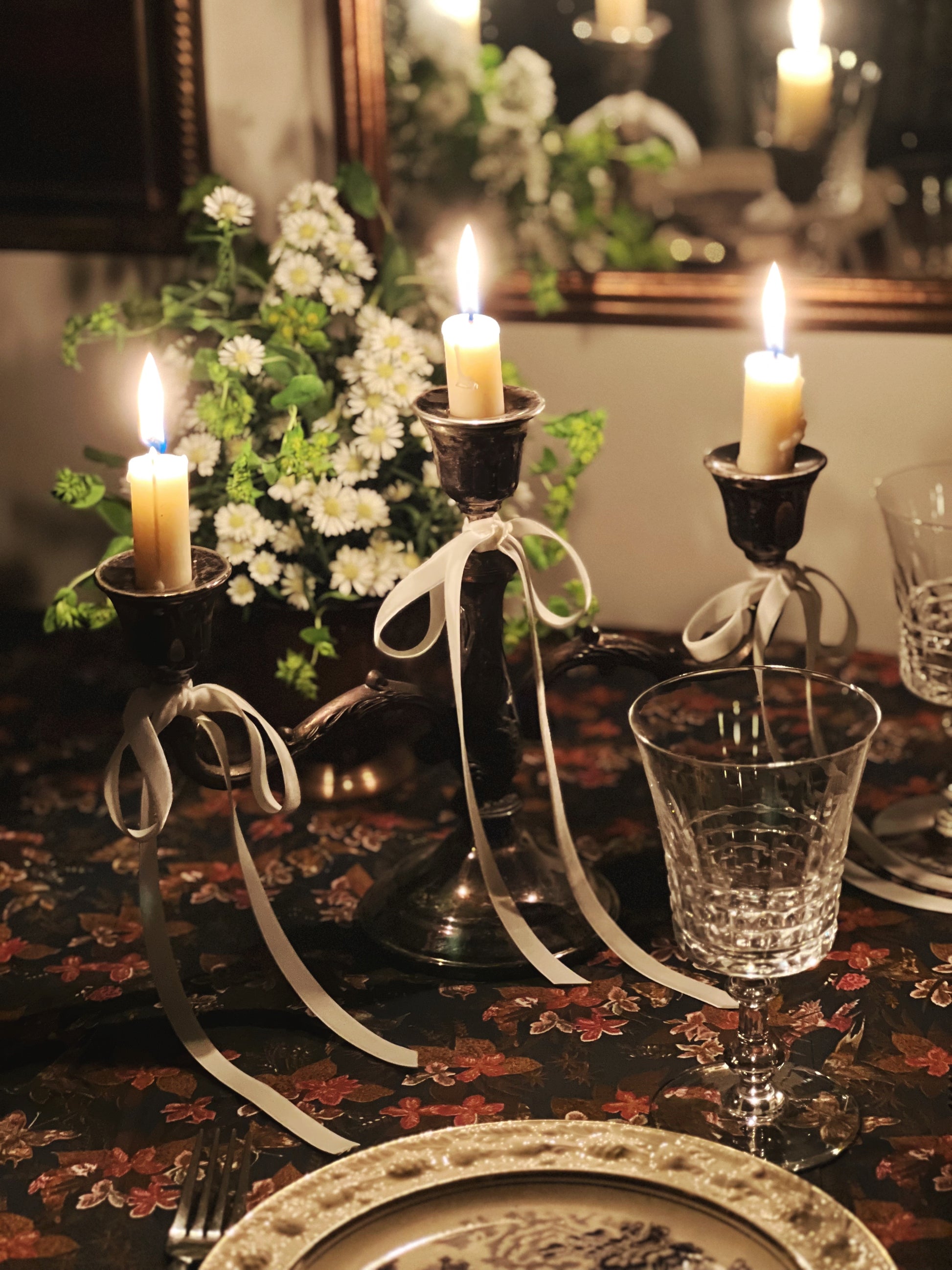 3 arm silver candelabra